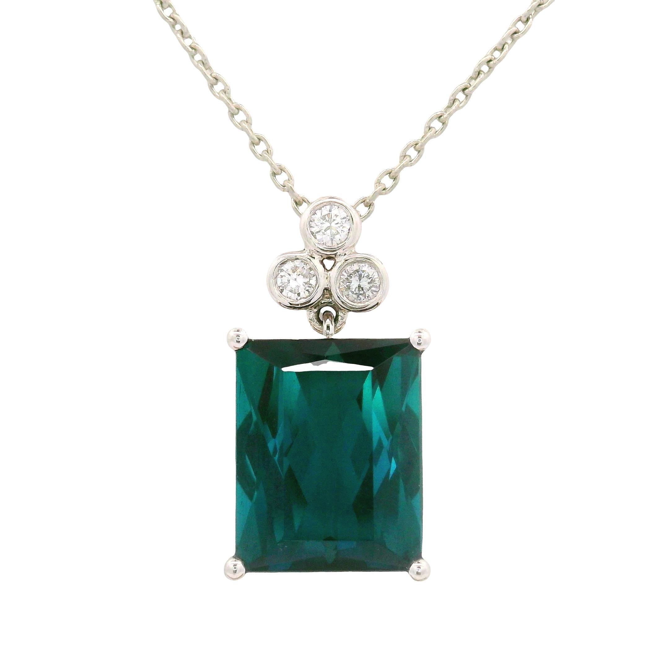 5.91 Carat Indicolite Tourmaline Diamond Platinum Pendant Necklace