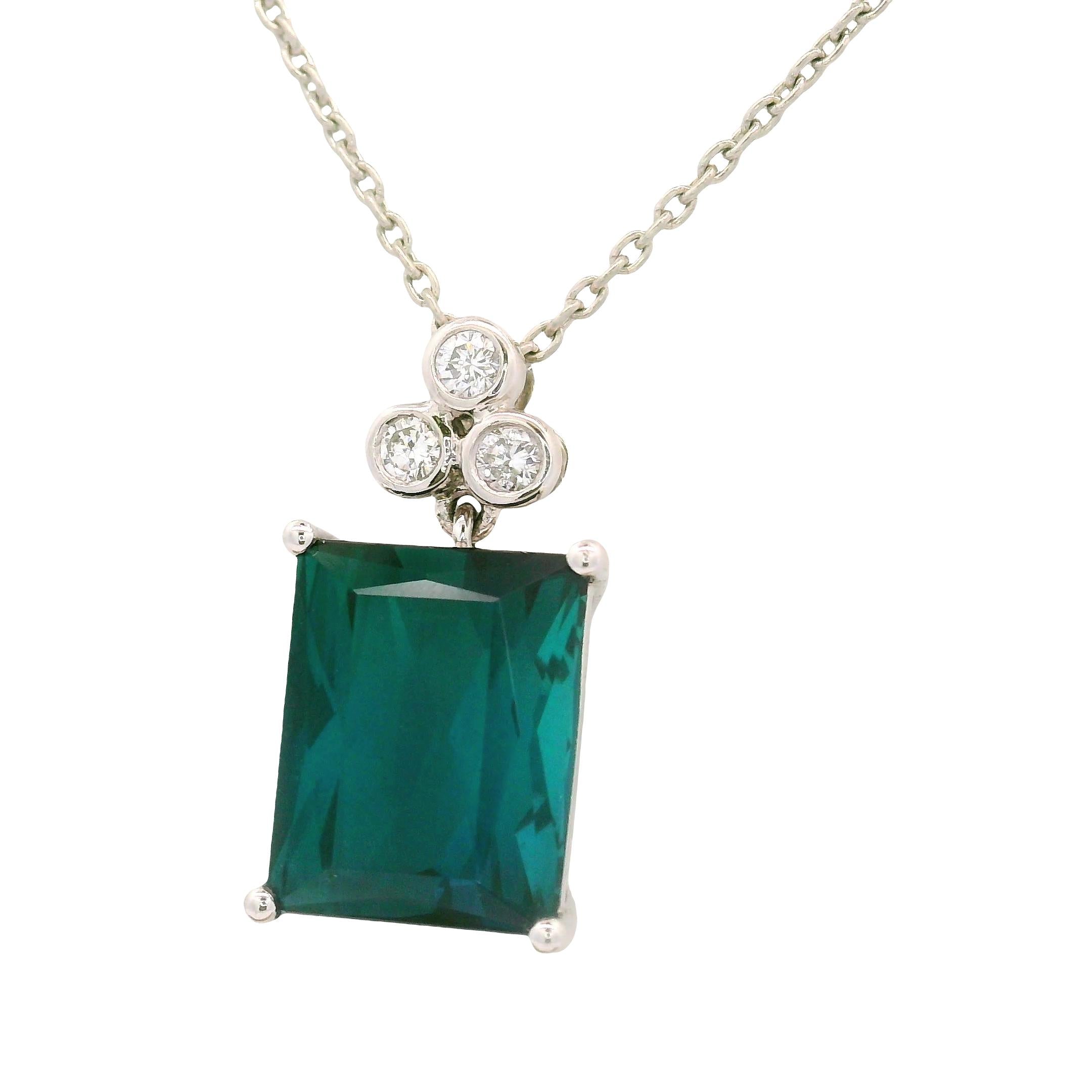 5.91 Carat Indicolite Tourmaline Diamond Platinum Pendant Necklace