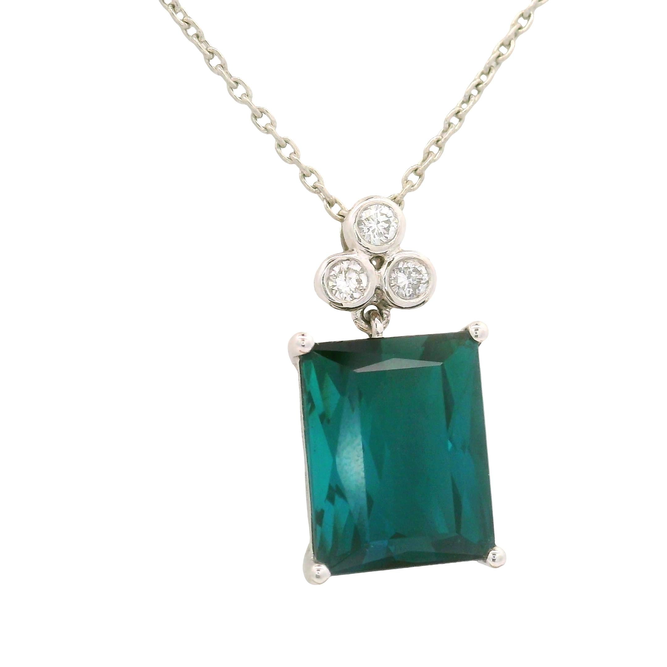 5.91 Carat Indicolite Tourmaline Diamond Platinum Pendant Necklace