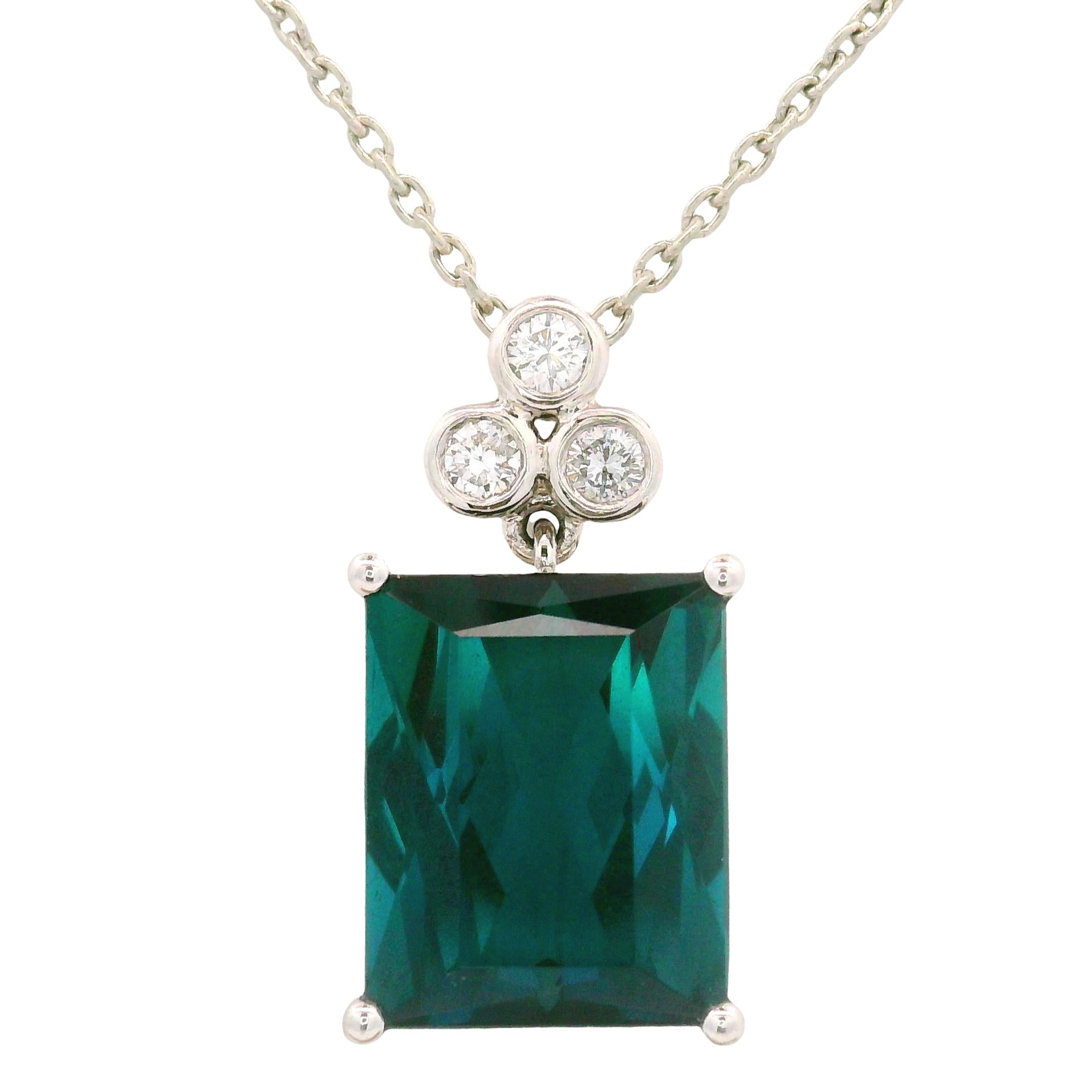 5.91 Carat Indicolite Tourmaline Diamond Platinum Pendant Necklace