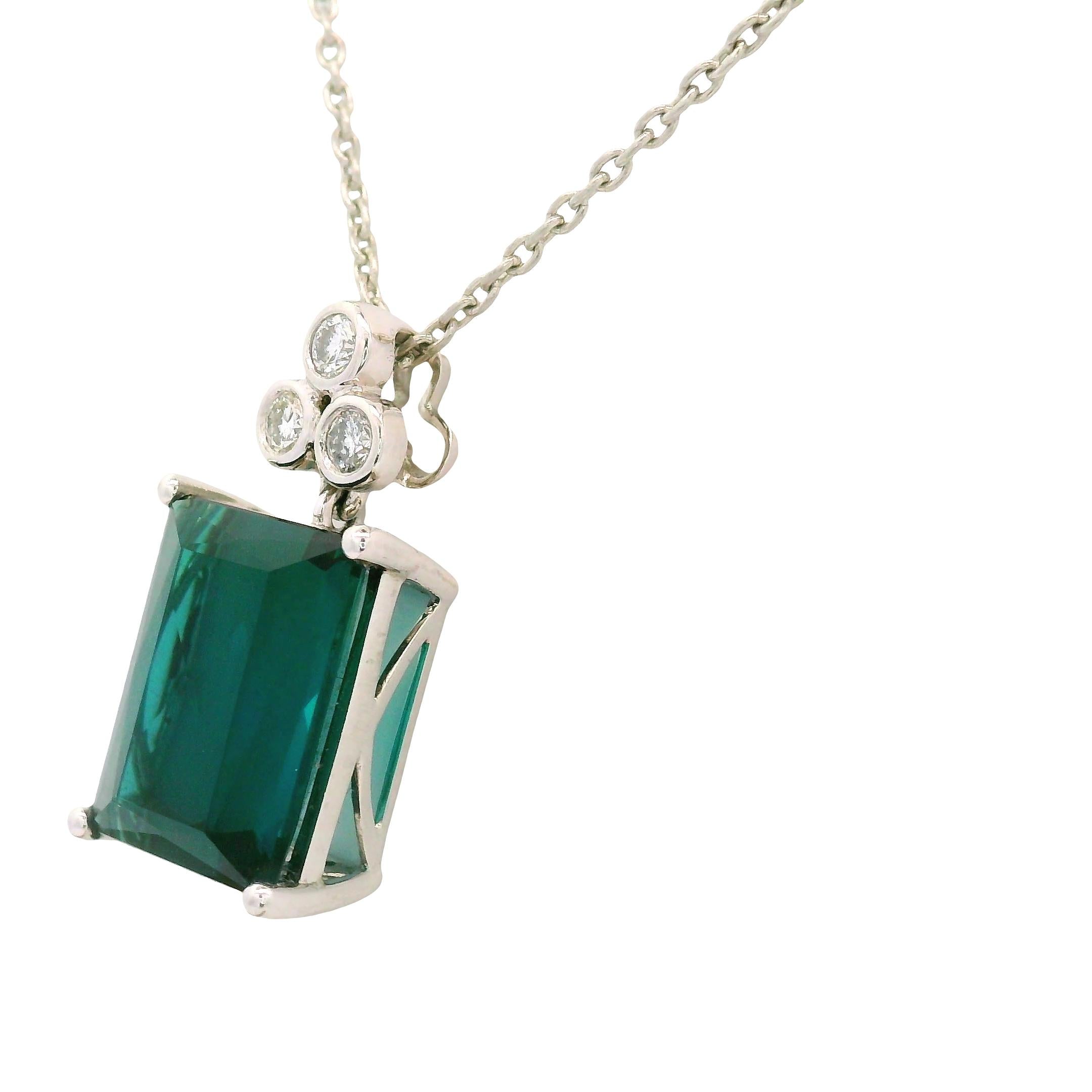 5.91 Carat Indicolite Tourmaline Diamond Platinum Pendant Necklace