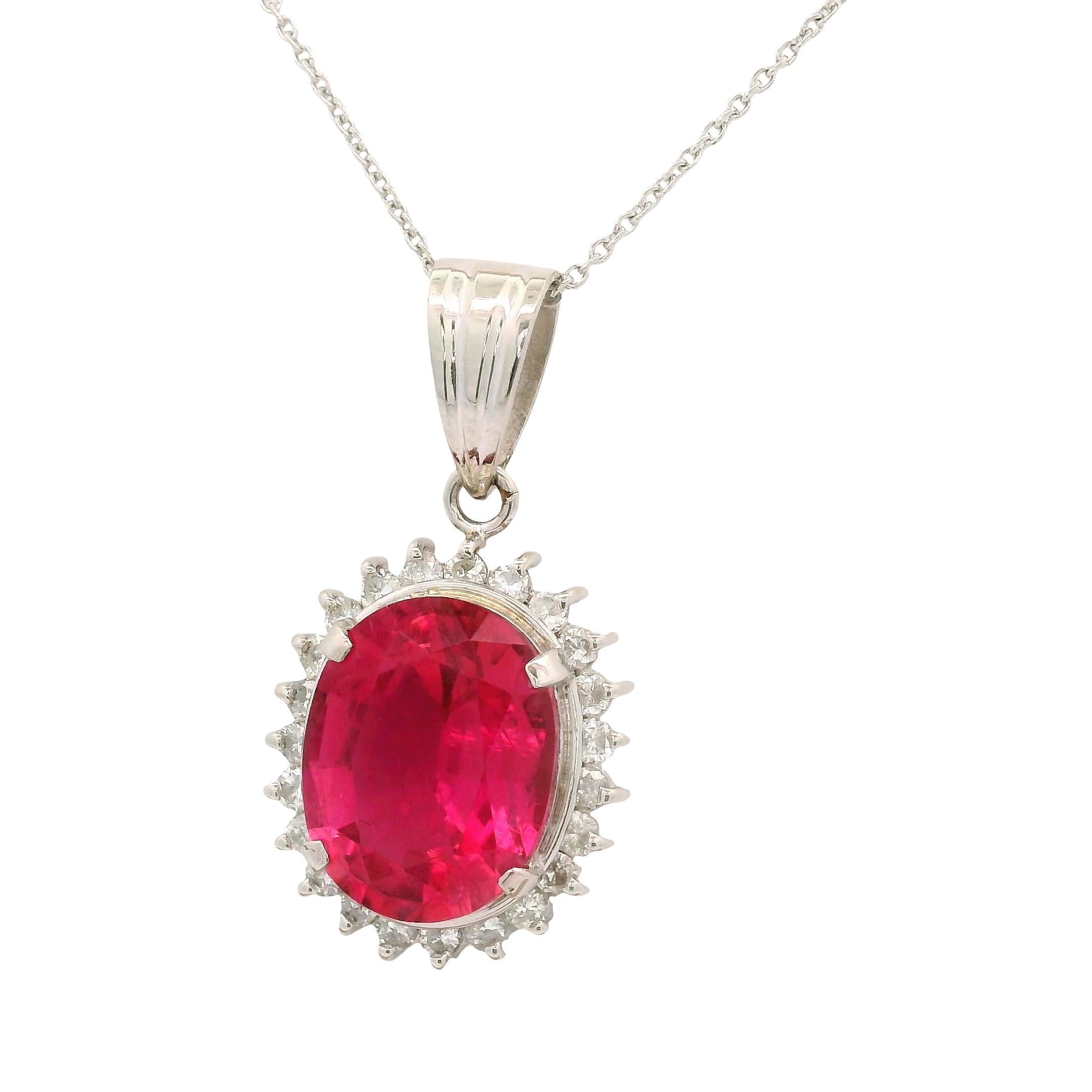 4.30 Carat Pink Tourmaline Diamond Platinum Halo Pendant Necklace