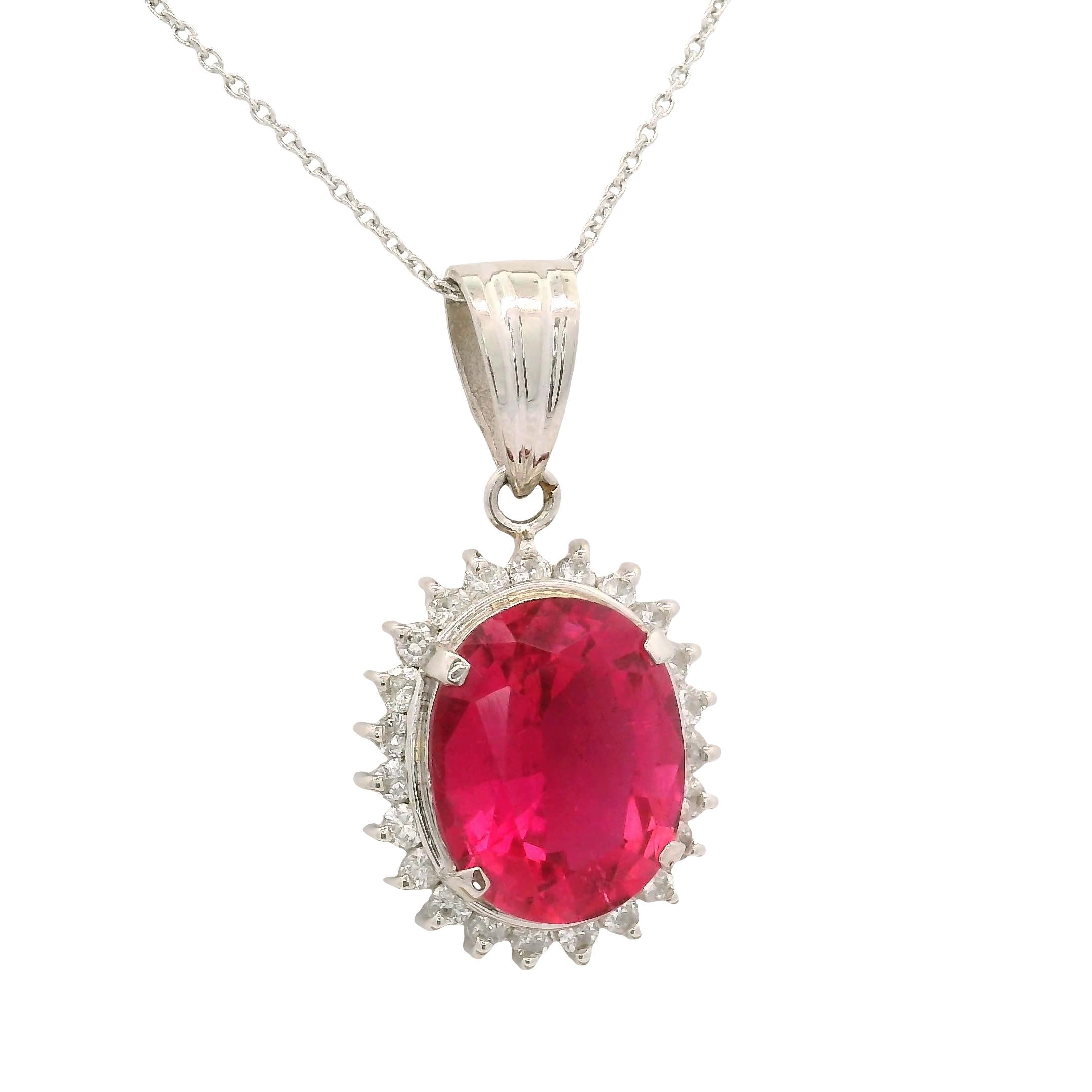 4.30 Carat Pink Tourmaline Diamond Platinum Halo Pendant Necklace