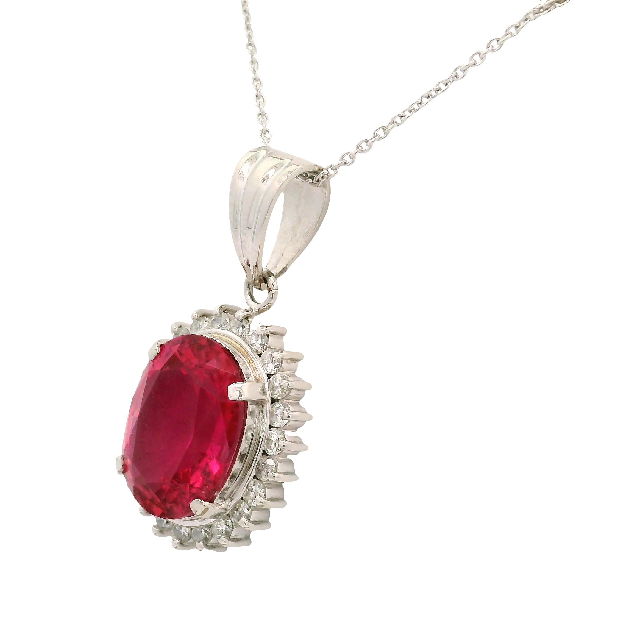 4.30 Carat Pink Tourmaline Diamond Platinum Halo Pendant Necklace