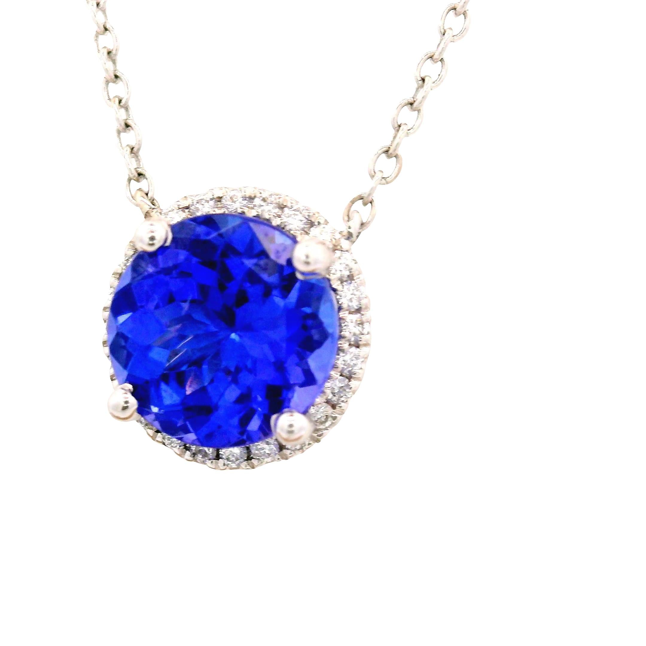 Tanzanite Diamond 18K White Gold Halo Necklace