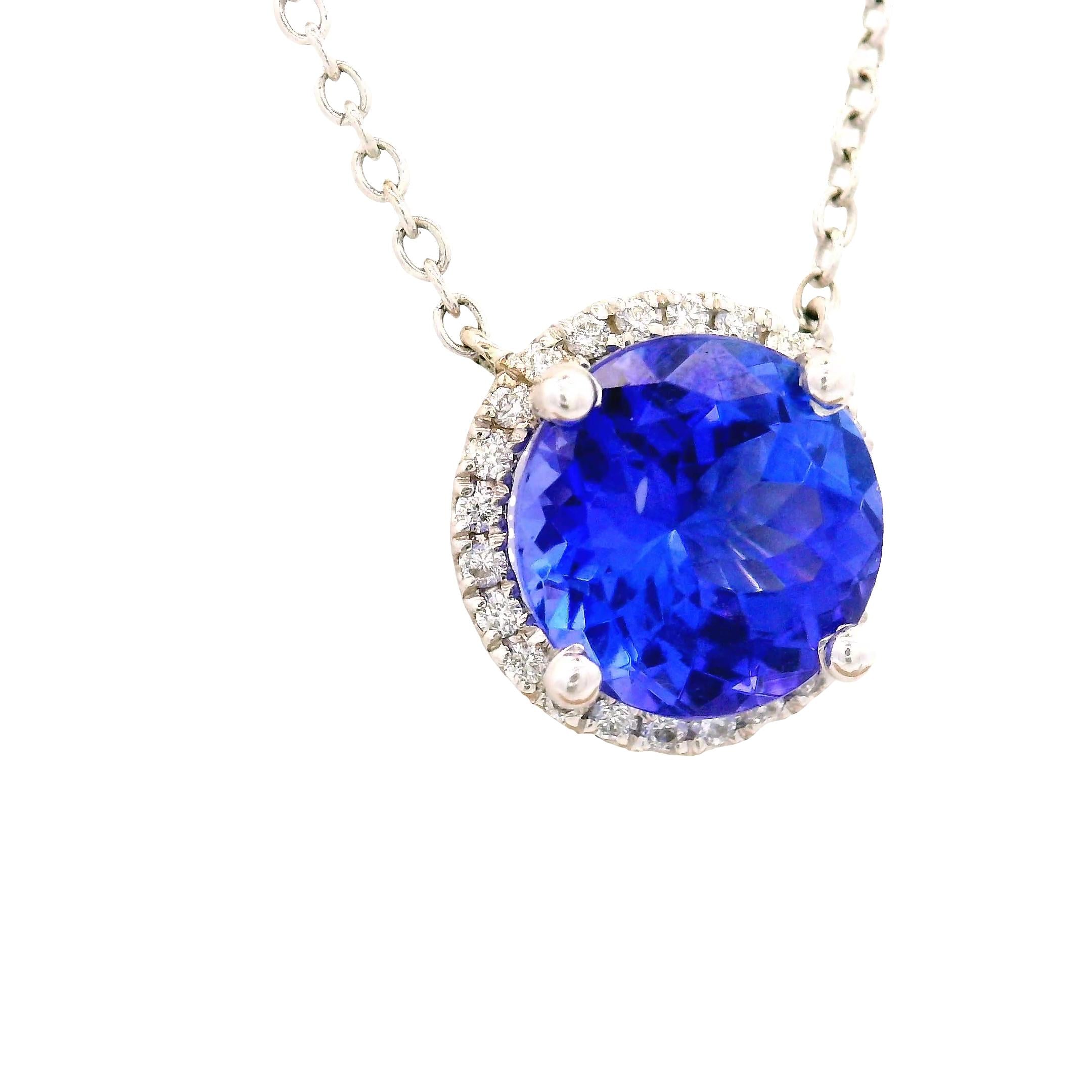 Tanzanite Diamond 18K White Gold Halo Necklace