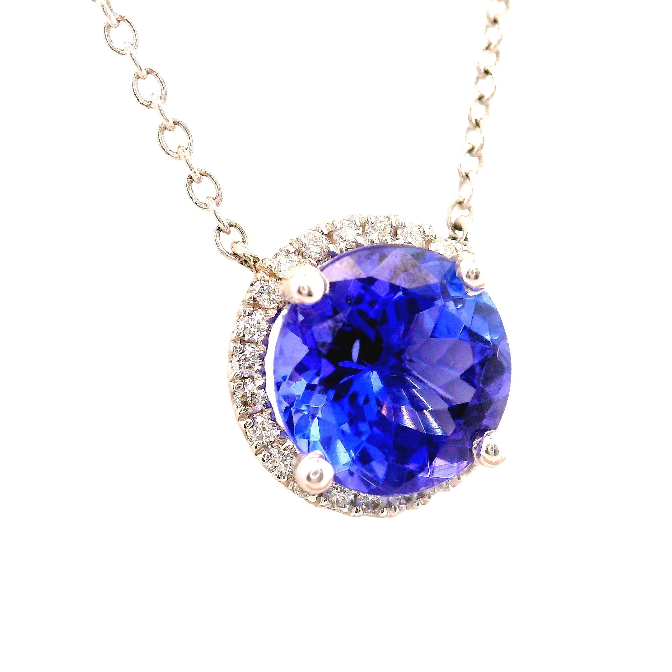 Tanzanite Diamond 18K White Gold Halo Necklace