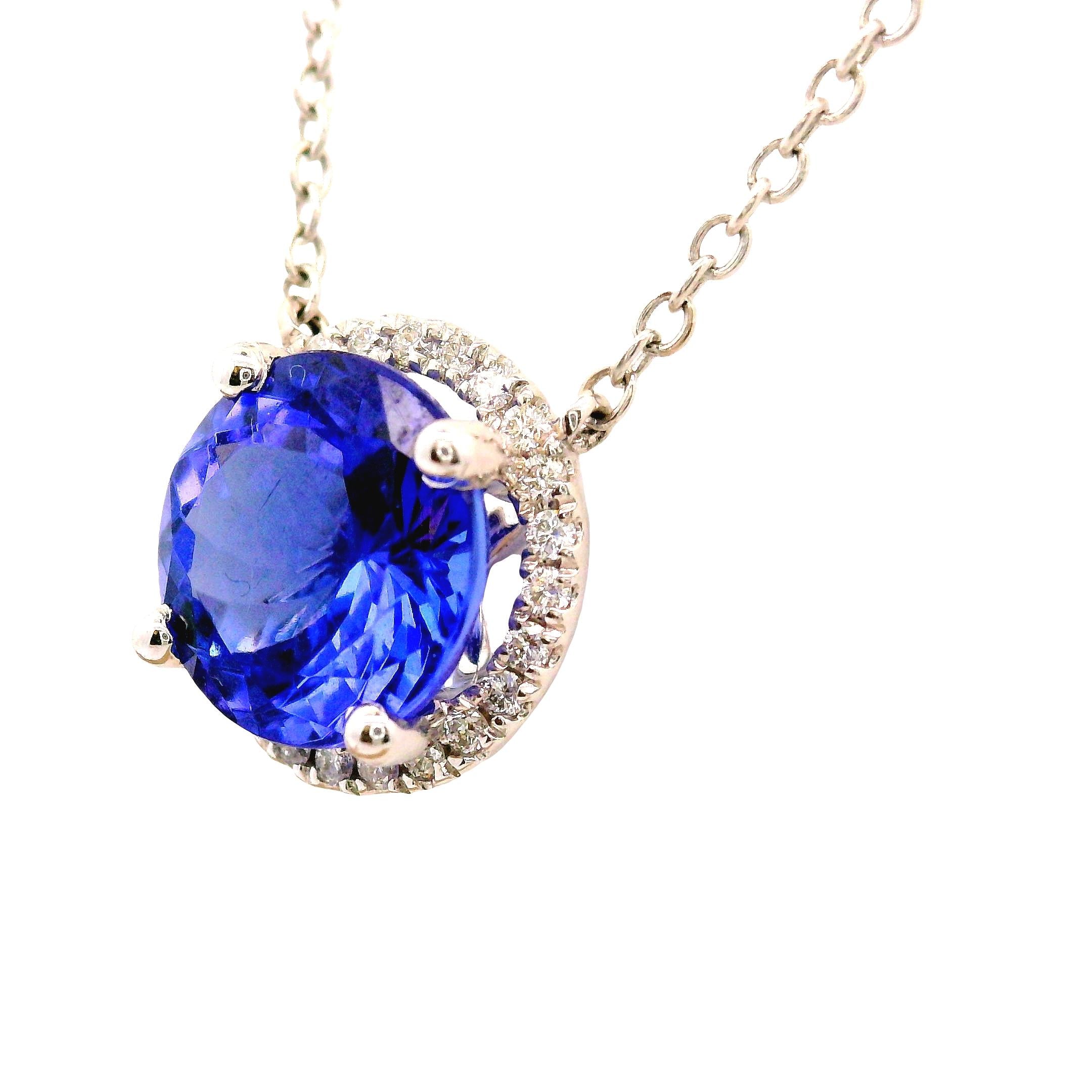 Tanzanite Diamond 18K White Gold Halo Necklace
