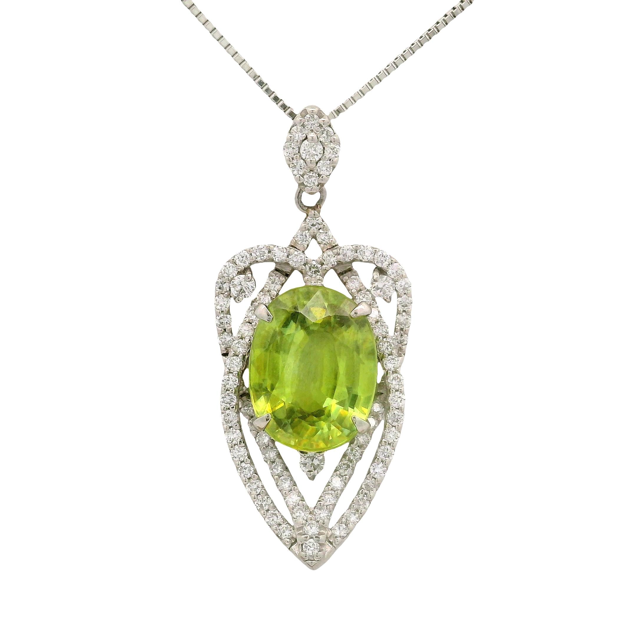 4.18 Carat Sphene Diamond Halo Platinum Pendant Necklace