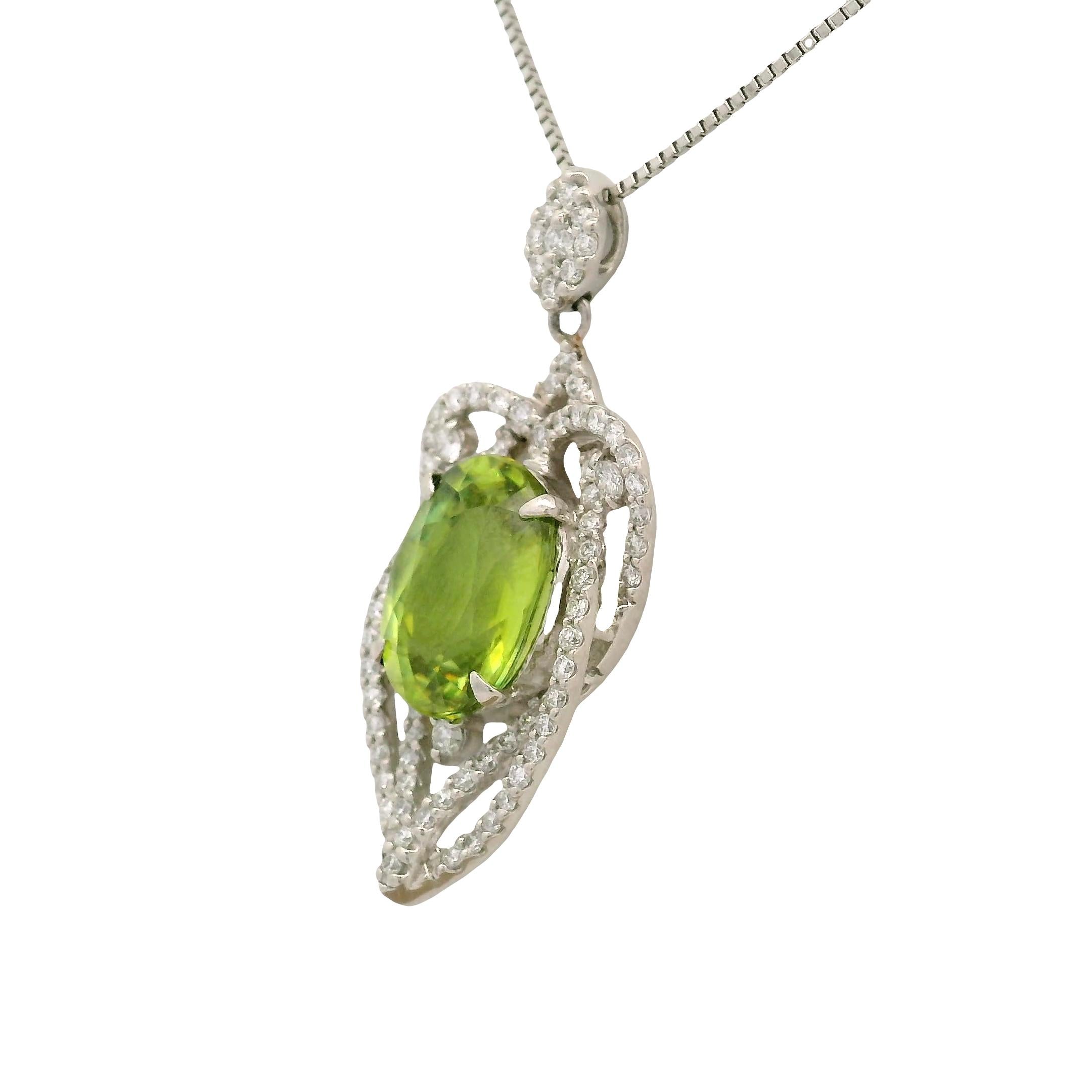4.18 Carat Sphene Diamond Halo Platinum Pendant Necklace