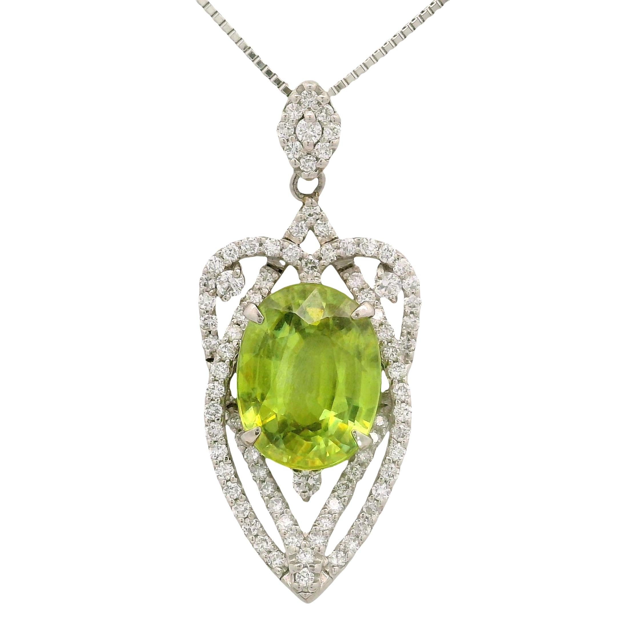 4.18 Carat Sphene Diamond Halo Platinum Pendant Necklace