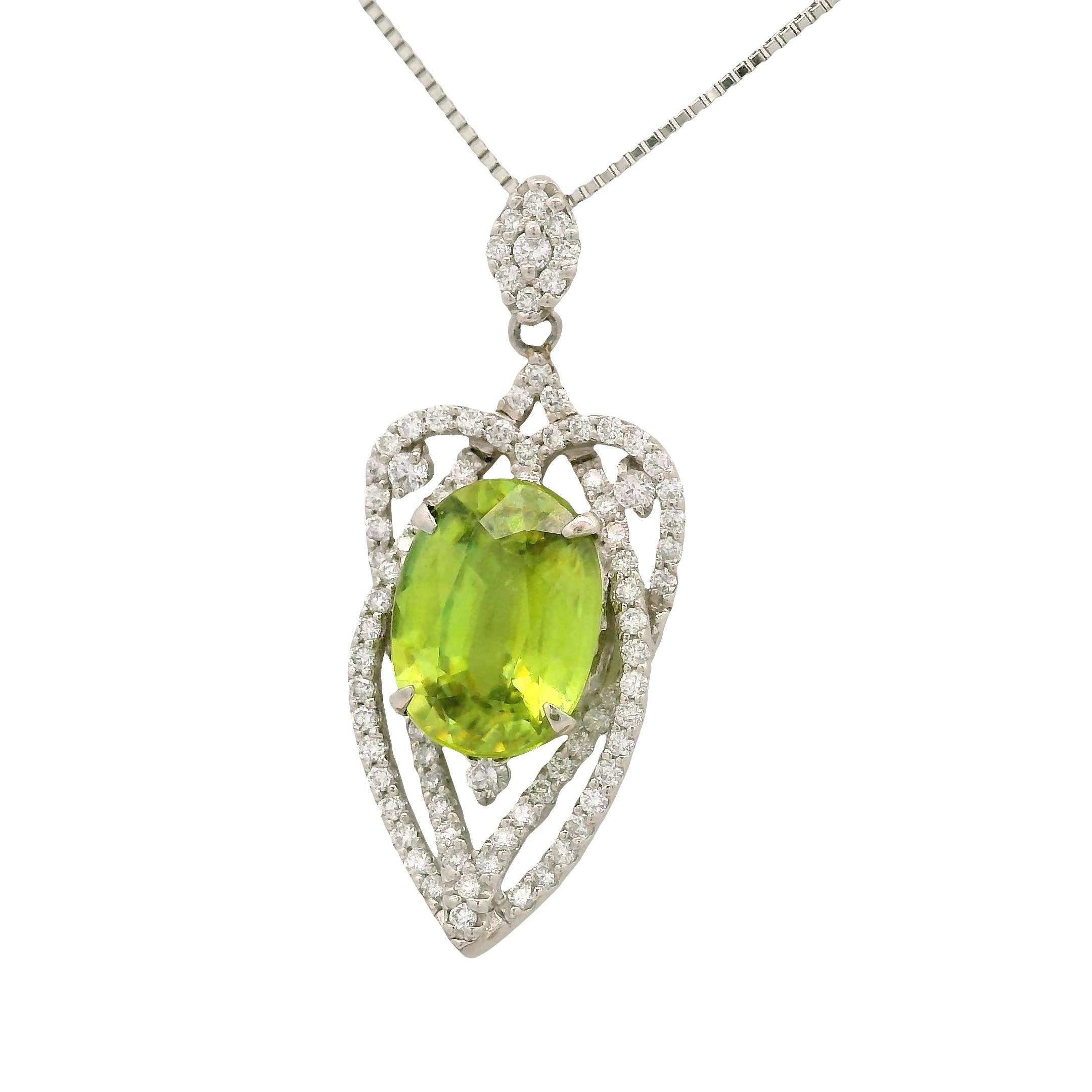 4.18 Carat Sphene Diamond Halo Platinum Pendant Necklace