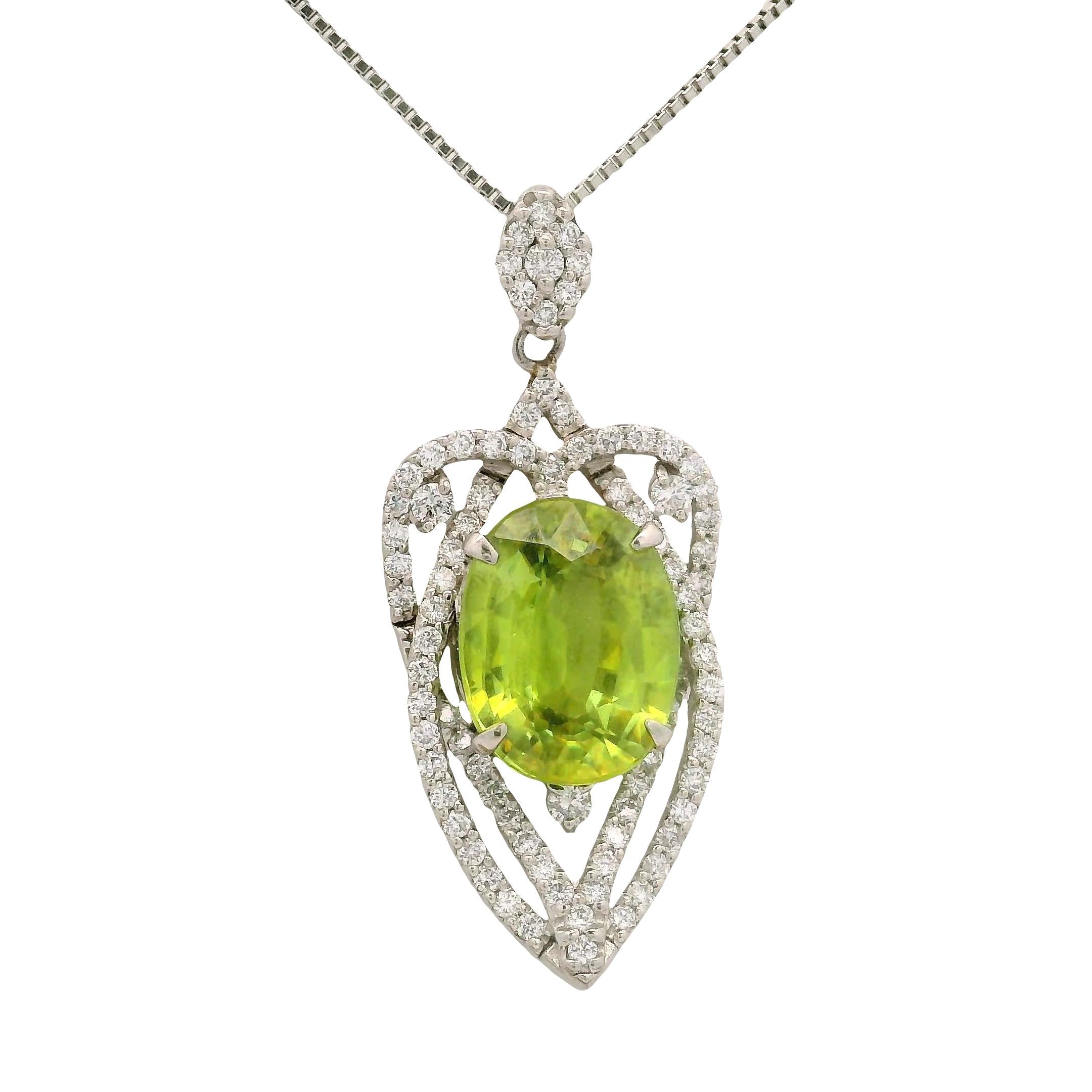 4.18 Carat Sphene Diamond Halo Platinum Pendant Necklace
