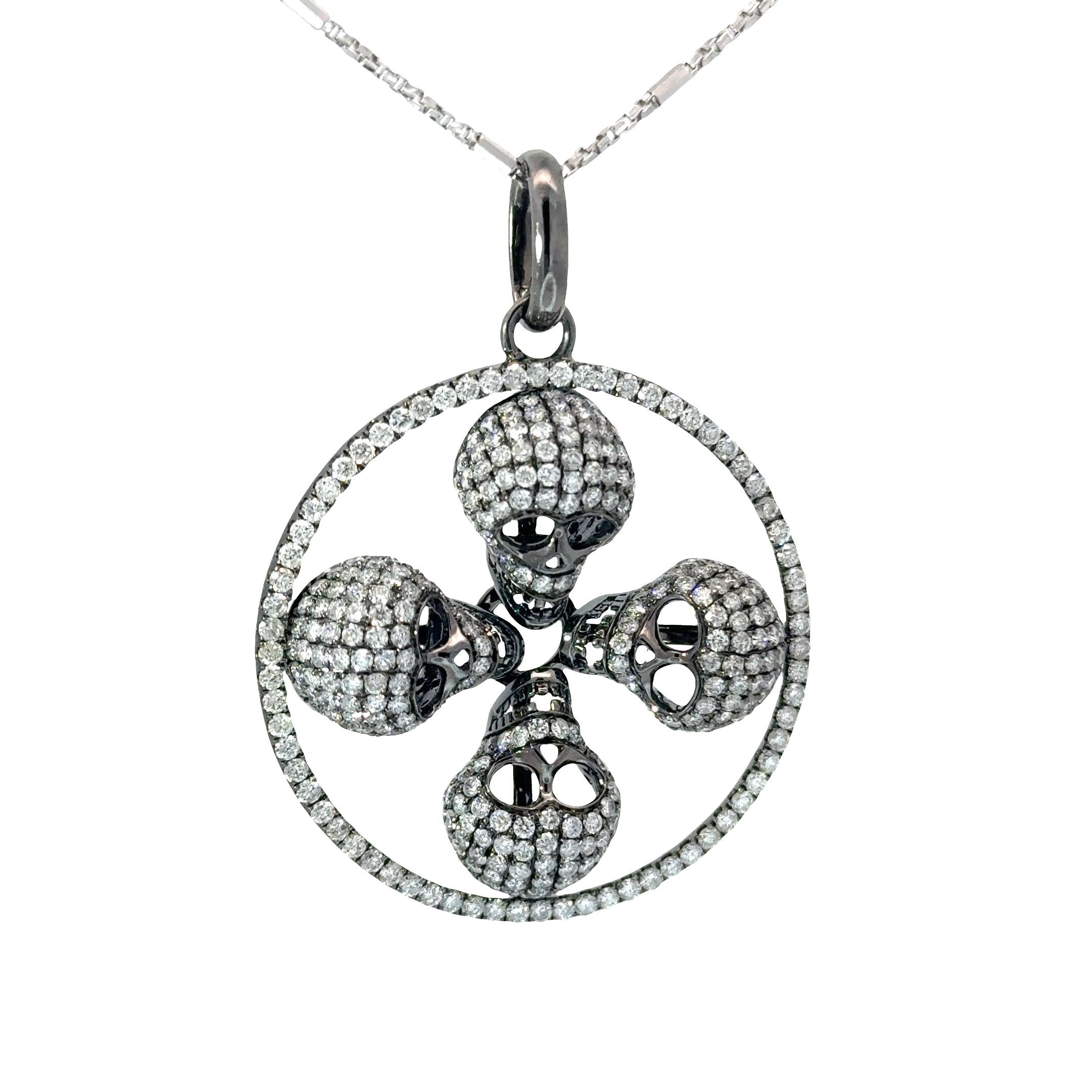 14K Gold Multi-Skull Diamond Pavé Pendant Necklace
