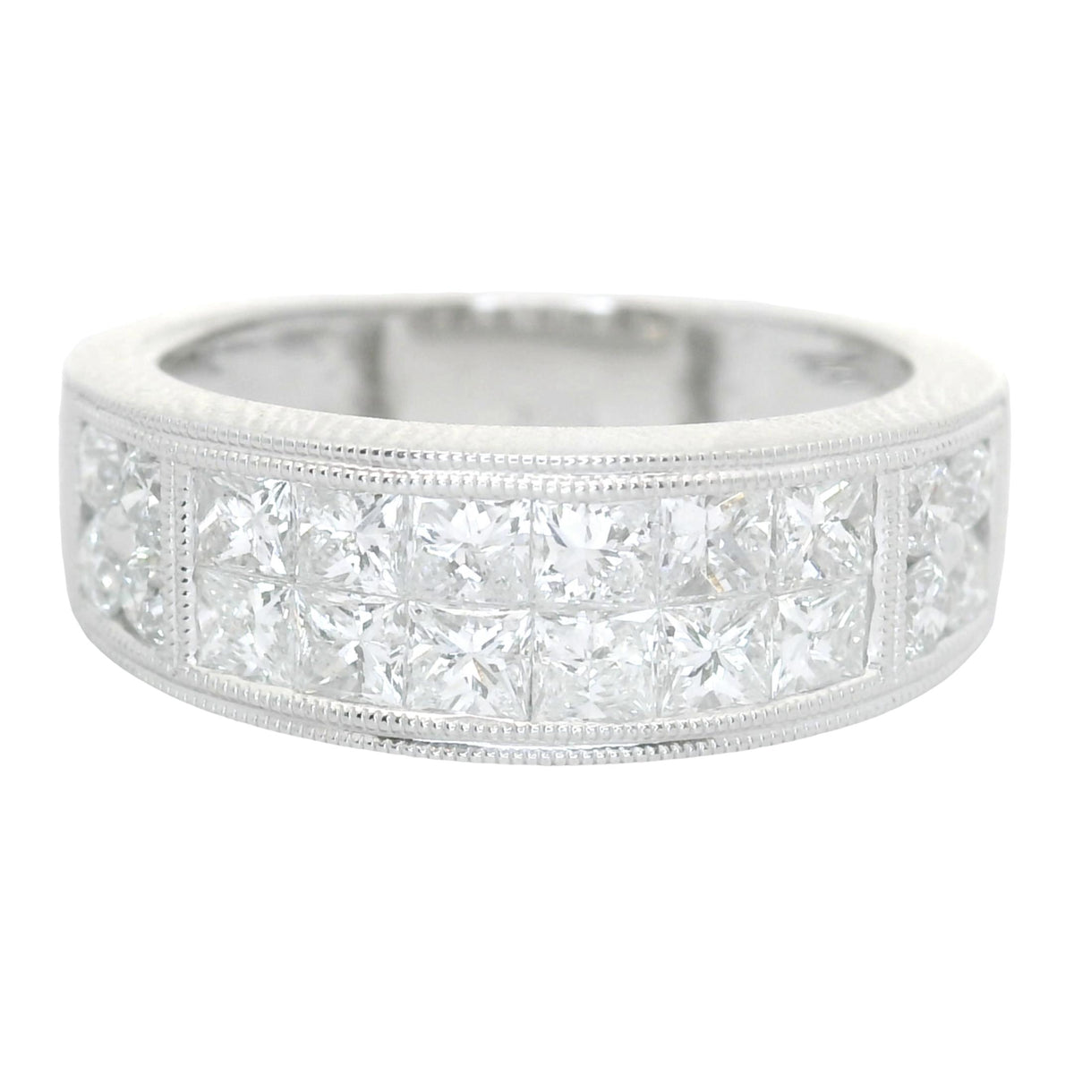 Diamond Channel-Set 18K White Gold Band
