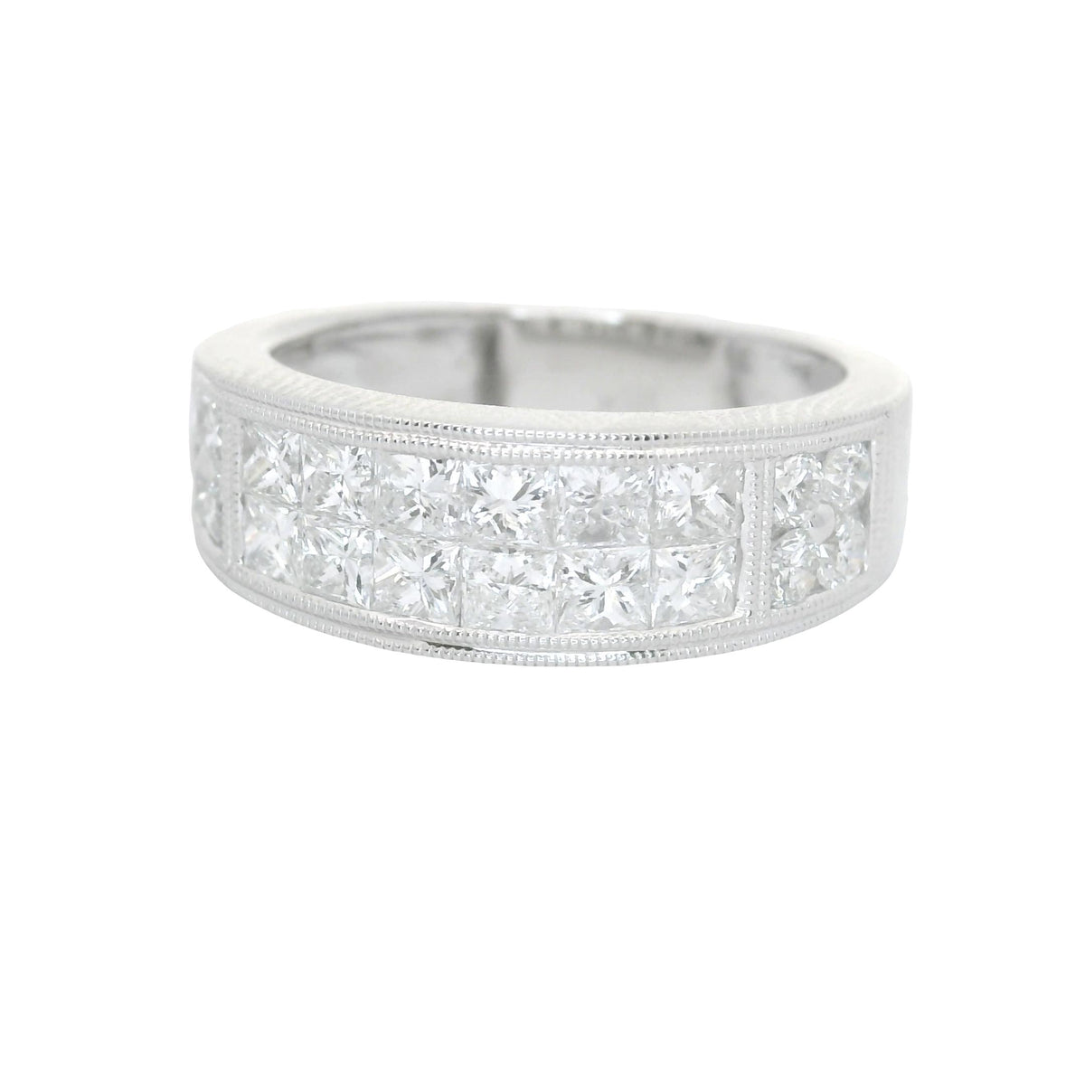 Diamond Channel-Set 18K White Gold Band