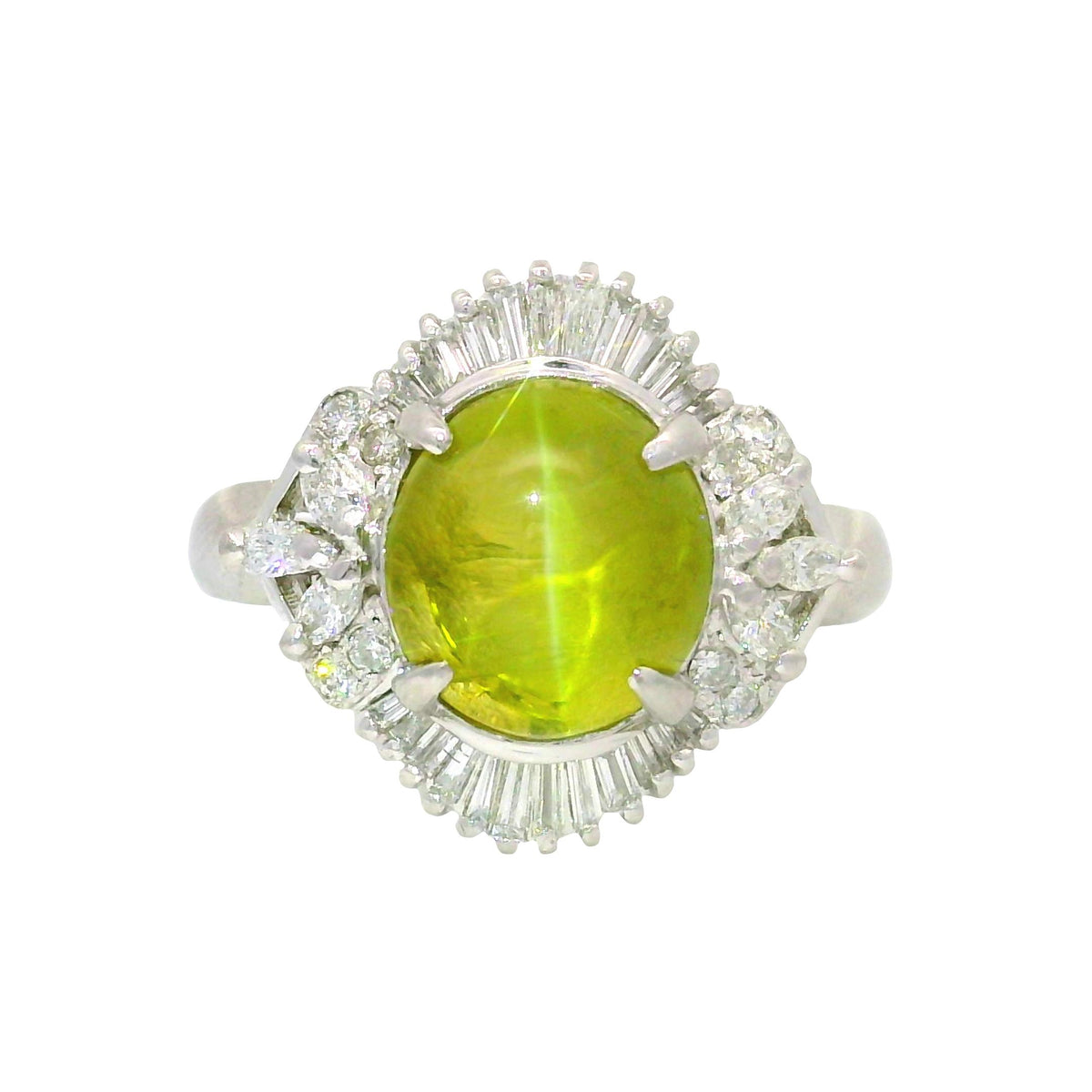 4.18 Carat Cats Eye Chrysoberyl Diamond Platinum Ring