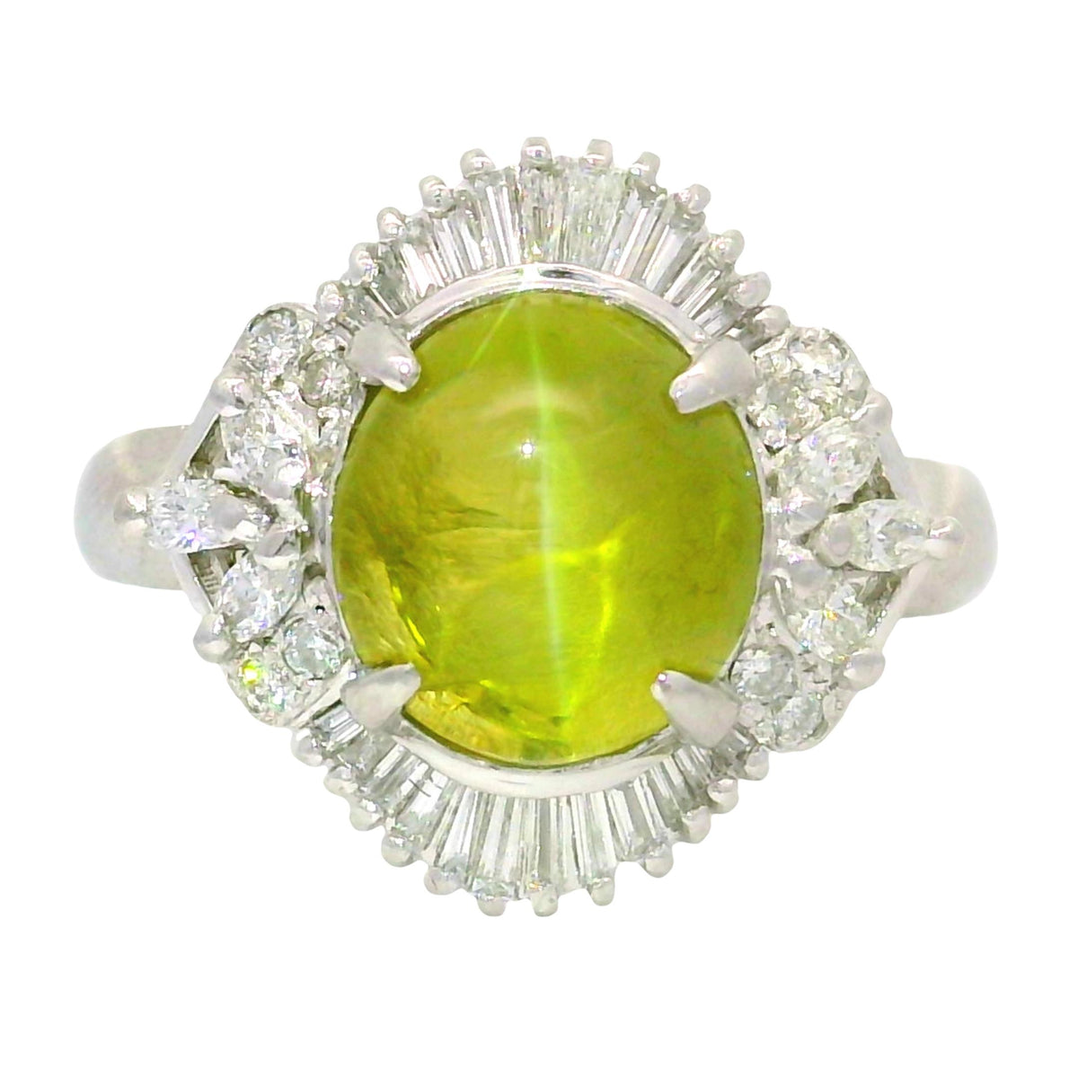 4.18 Carat Cats Eye Chrysoberyl Diamond Platinum Ring