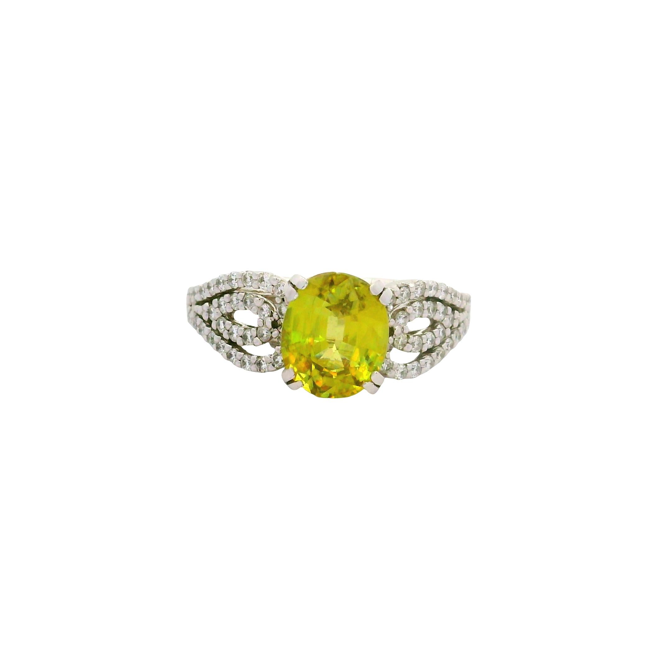 Sphene Diamond Platinum Halo Ring