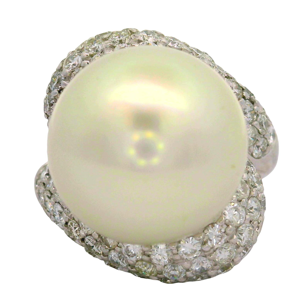 14.5 MM South Sea Pearl Diamond 18K White Gold Ring