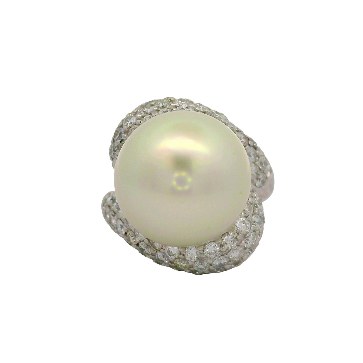 14.5 MM South Sea Pearl Diamond 18K White Gold Ring