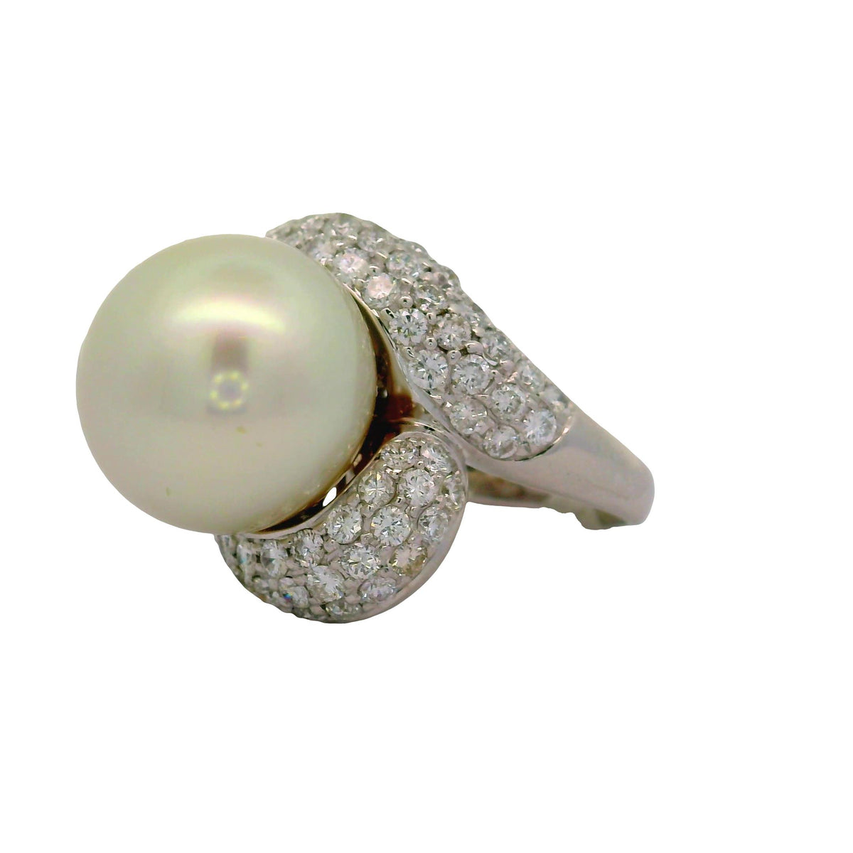 14.5 MM South Sea Pearl Diamond 18K White Gold Ring