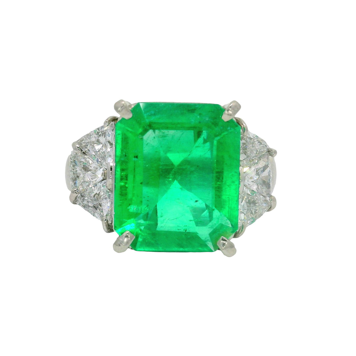 4.55 Carat Colombian Emerald Diamond Platinum Ring, GIA Certified