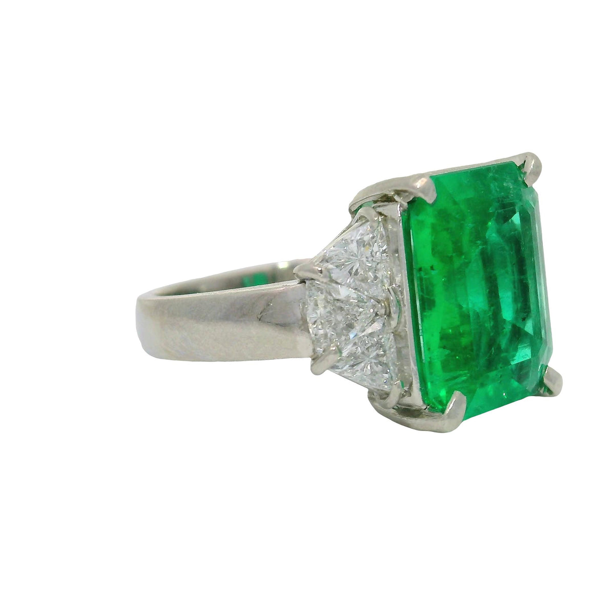 4.55 Carat Colombian Emerald Diamond Platinum Ring, GIA Certified