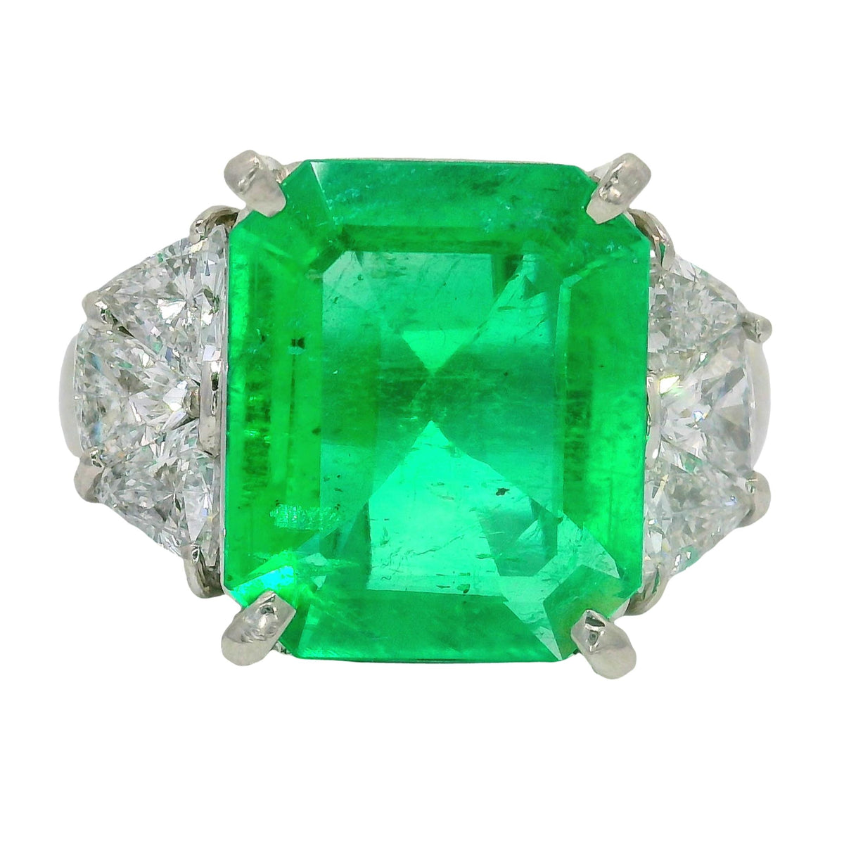 4.55 Carat Colombian Emerald Diamond Platinum Ring, GIA Certified