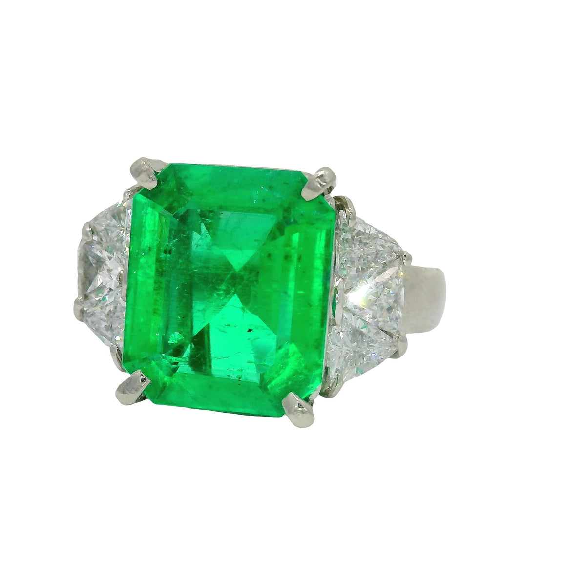 4.55 Carat Colombian Emerald Diamond Platinum Ring, GIA Certified