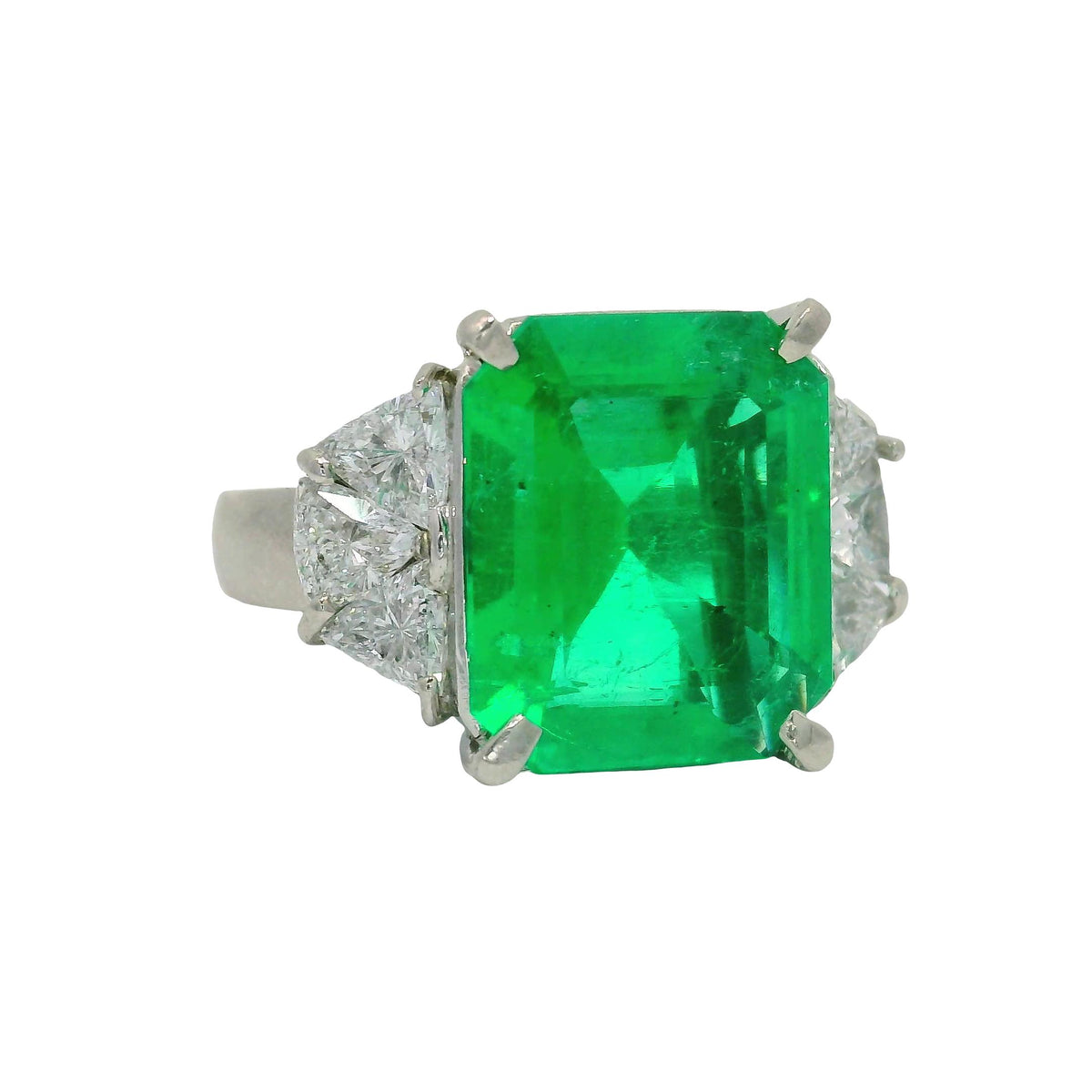4.55 Carat Colombian Emerald Diamond Platinum Ring, GIA Certified