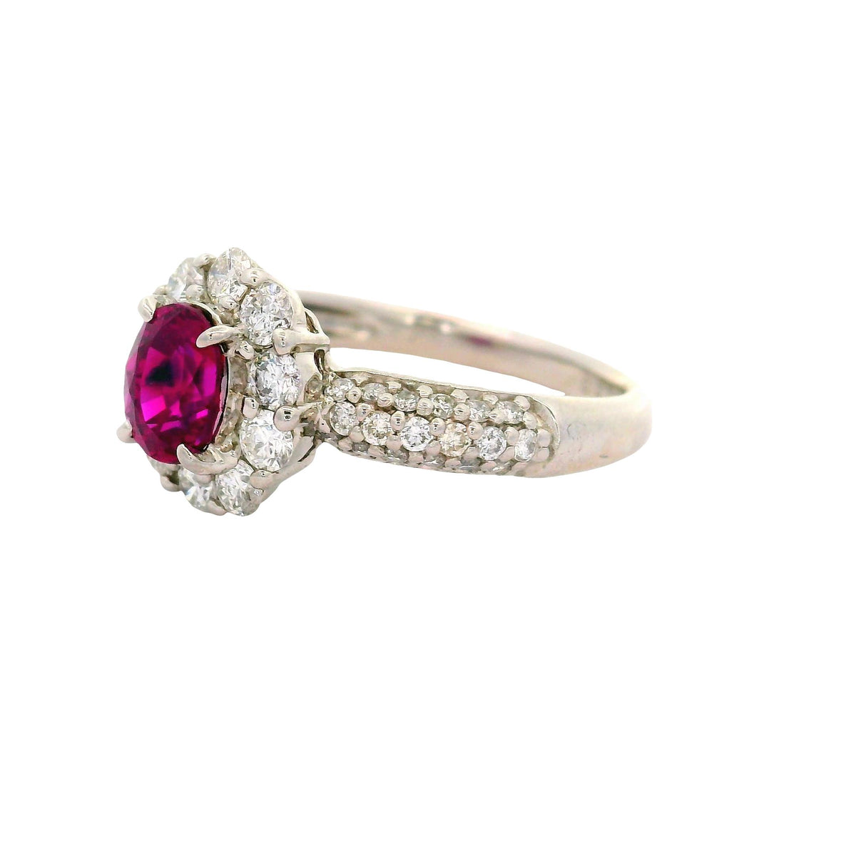 1.03 Carat No-Heat Burmese Ruby Diamond Platinum Halo Ring, AGL Certified