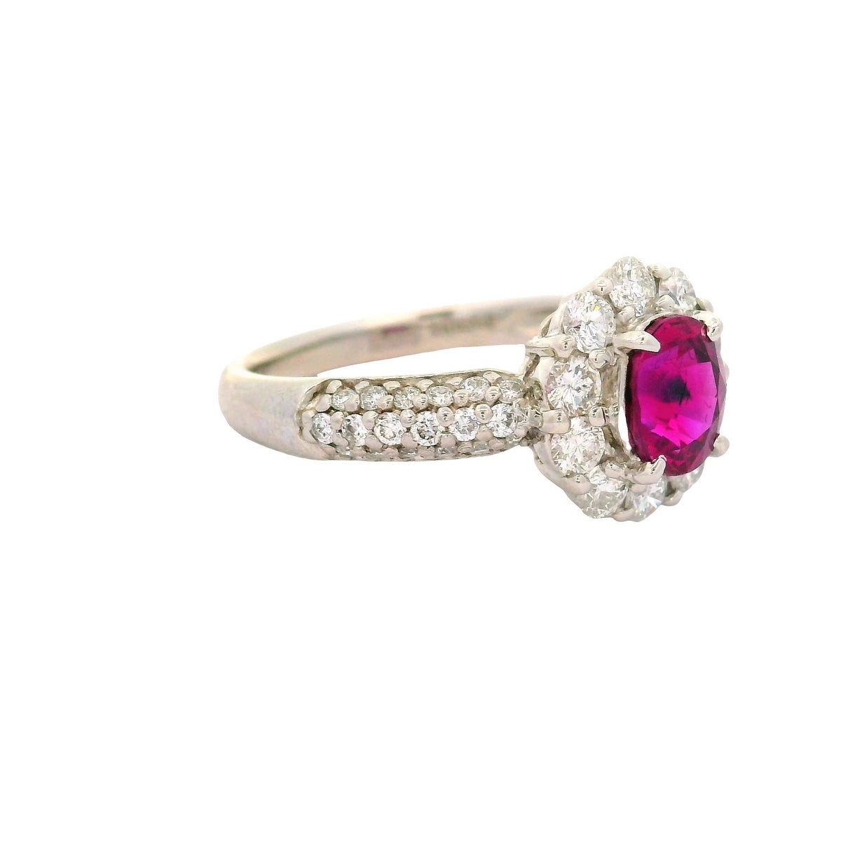 1.03 Carat No-Heat Burmese Ruby Diamond Platinum Halo Ring, AGL Certified
