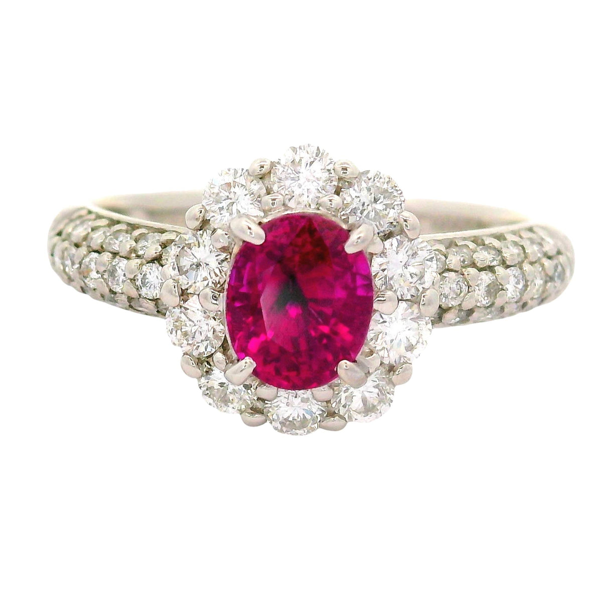 1.03 Carat No-Heat Burmese Ruby Diamond Platinum Halo Ring, AGL Certified
