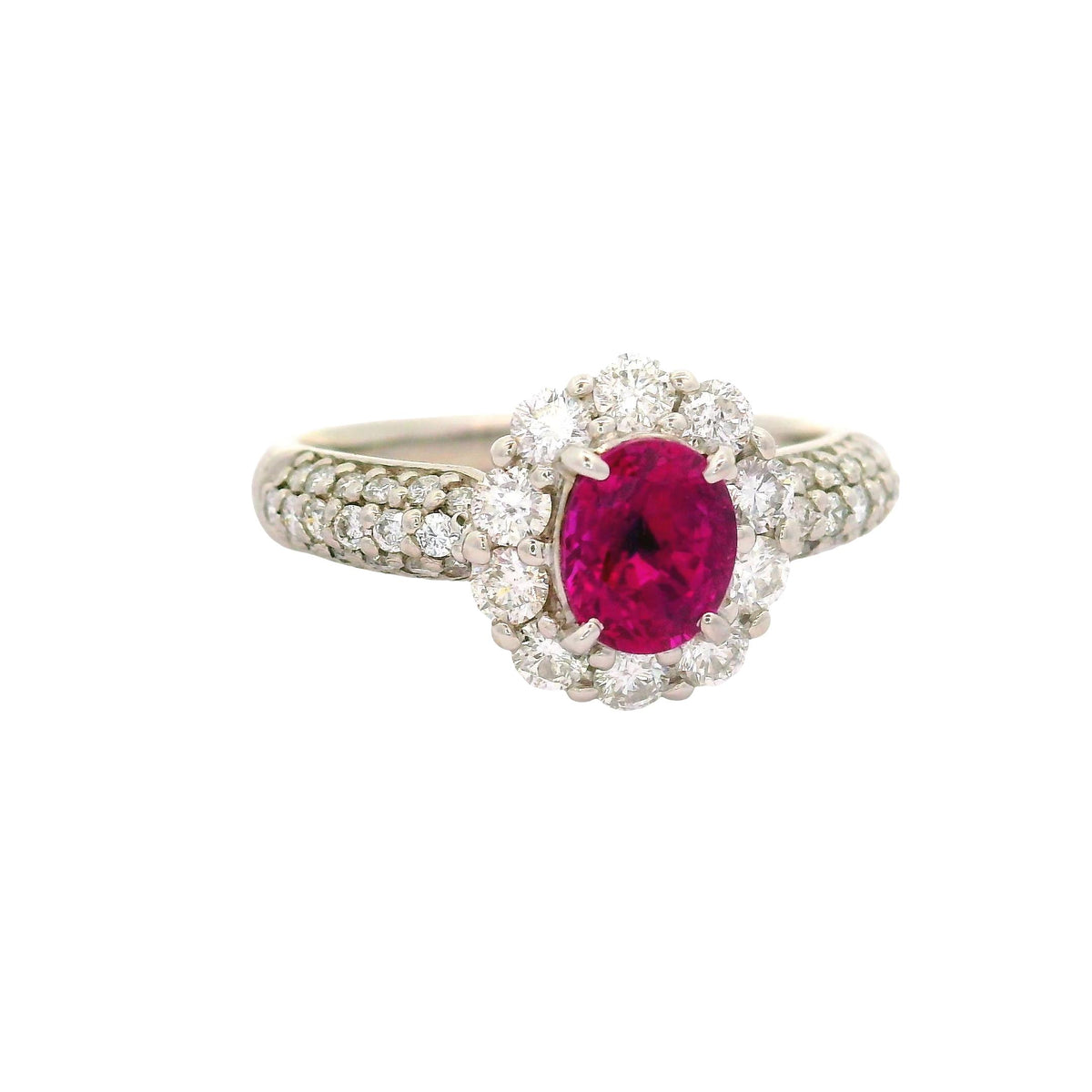 1.03 Carat No-Heat Burmese Ruby Diamond Platinum Halo Ring, AGL Certified