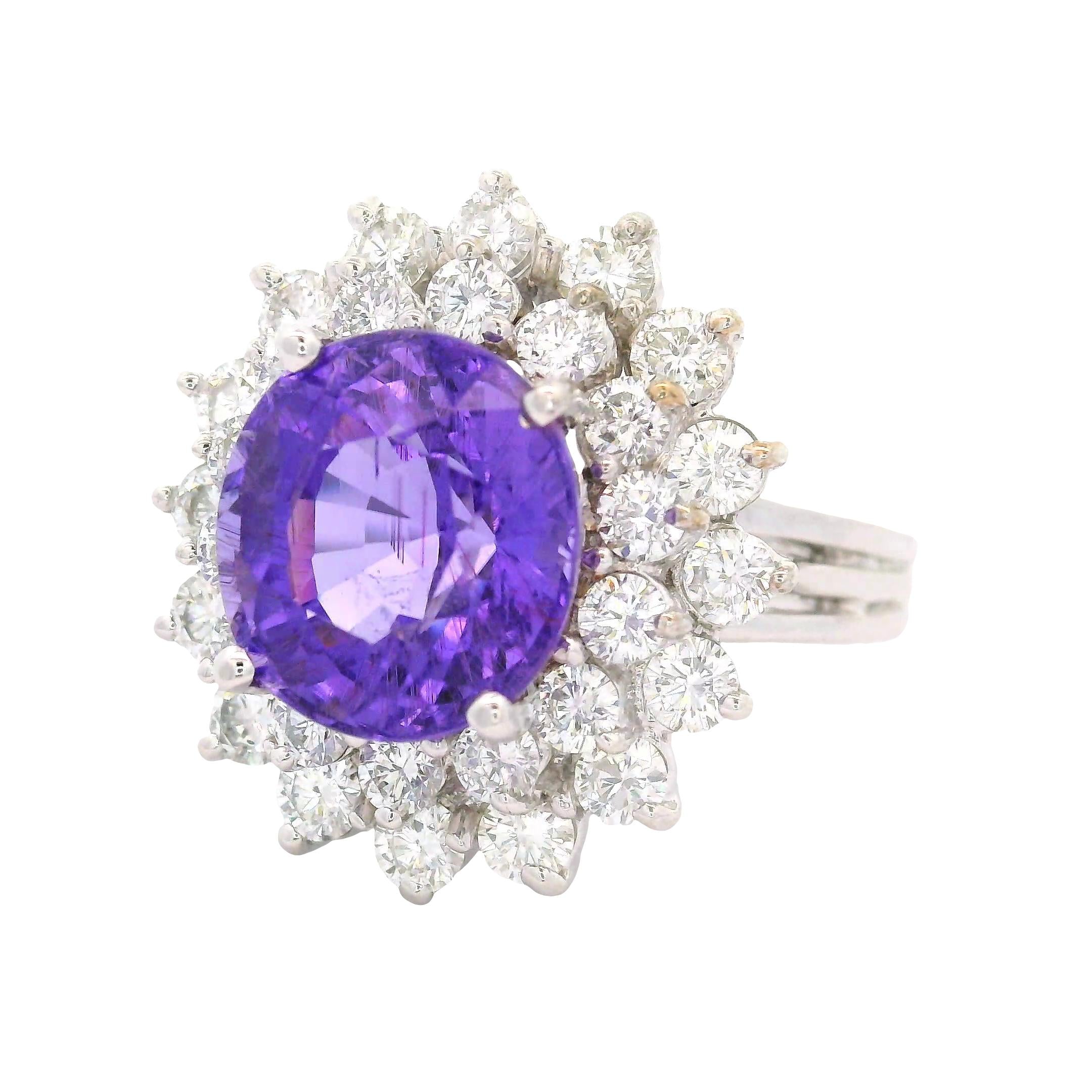5.32 Carat No-Heat Purple Paraiba Tourmaline Diamond 18K White Gold Ring, AGL