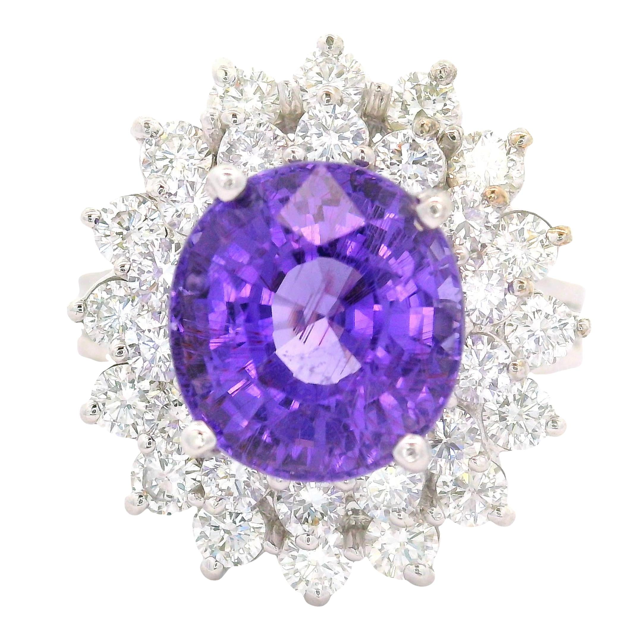 5.32 Carat No-Heat Purple Paraiba Tourmaline Diamond 18K White Gold Ring, AGL