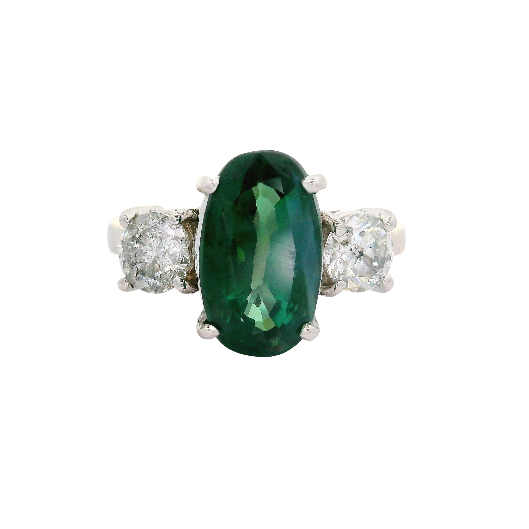 4.67 Carat Alexandrite Diamond 18K White Gold Three-Stone Ring, AGL Certified