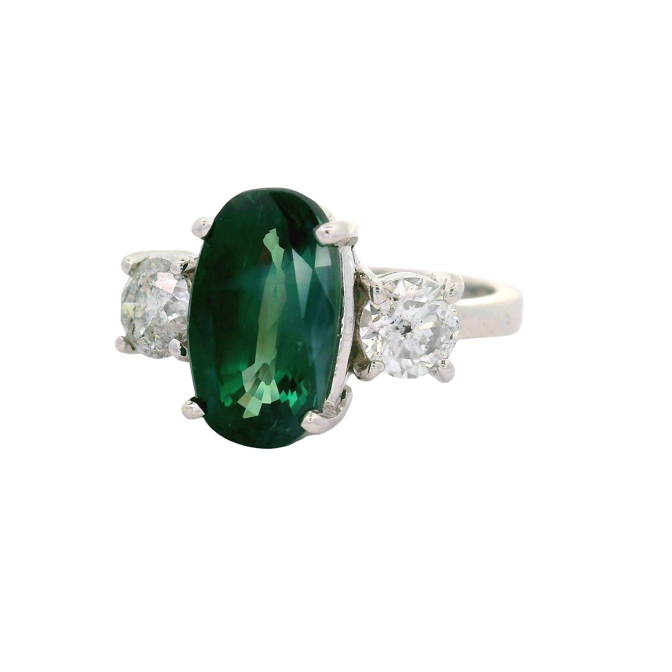 4.67 Carat Alexandrite Diamond 18K White Gold Three-Stone Ring, AGL Certified