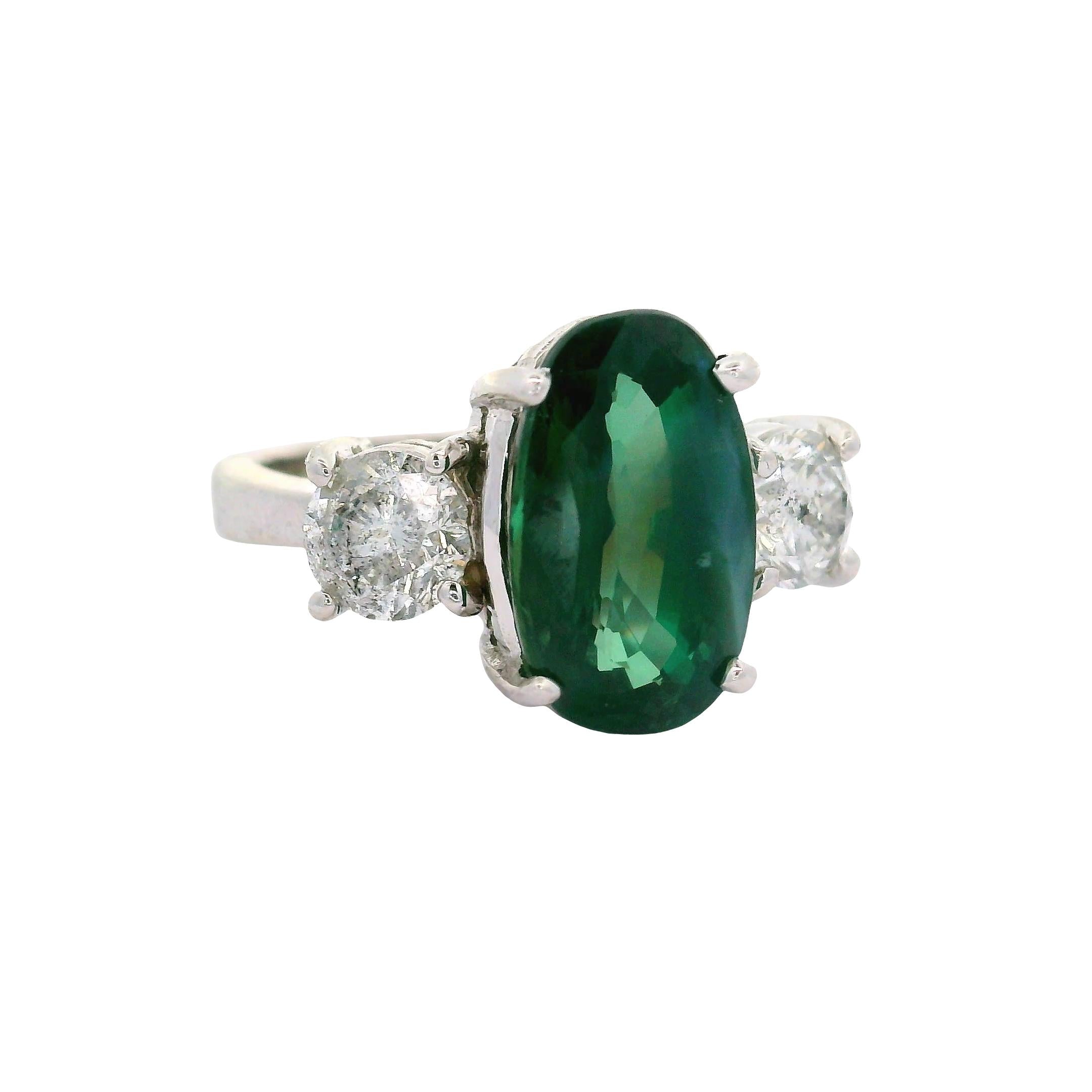 4.67 Carat Alexandrite Diamond 18K White Gold Three-Stone Ring, AGL Certified