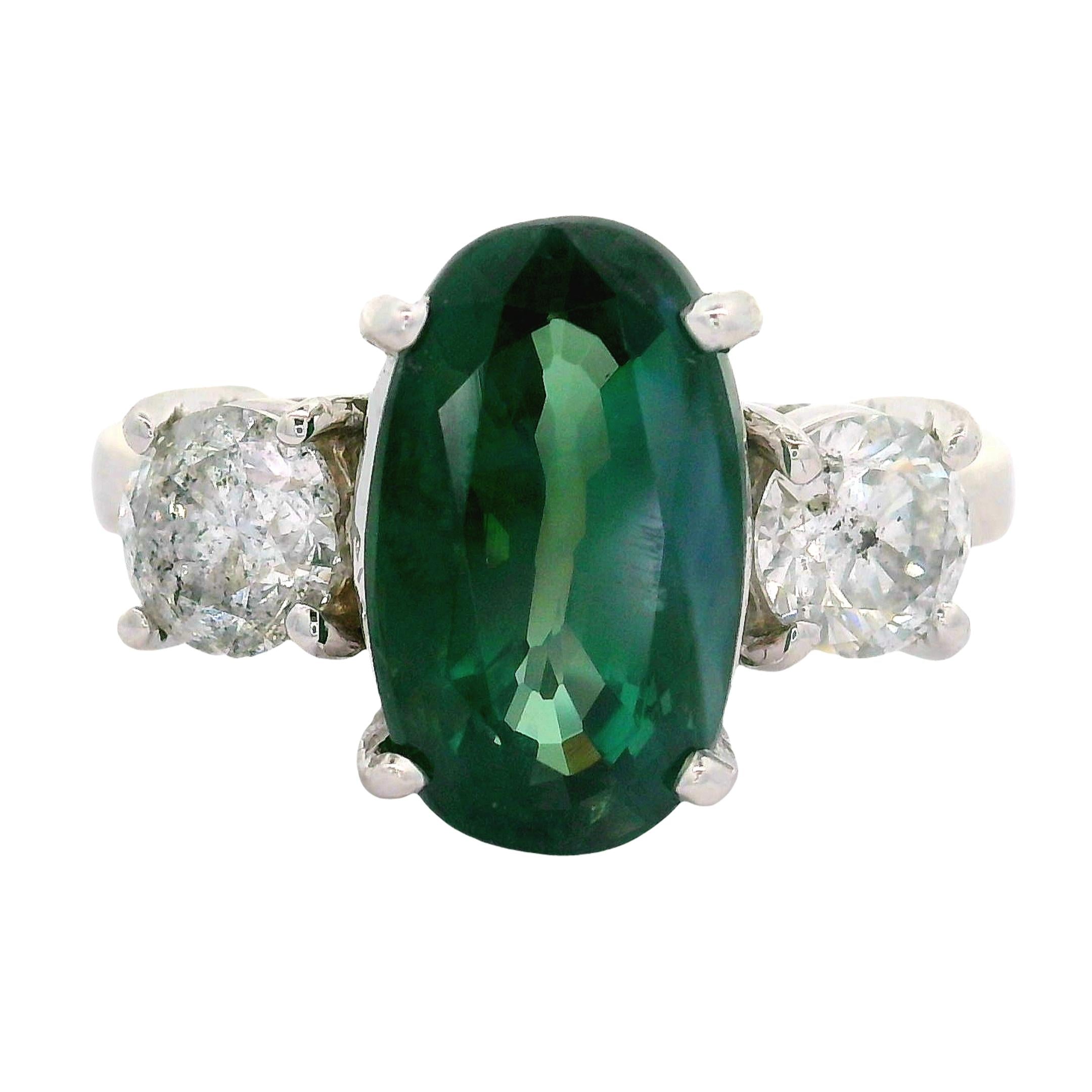 4.67 Carat Alexandrite Diamond 18K White Gold Three-Stone Ring, AGL Certified
