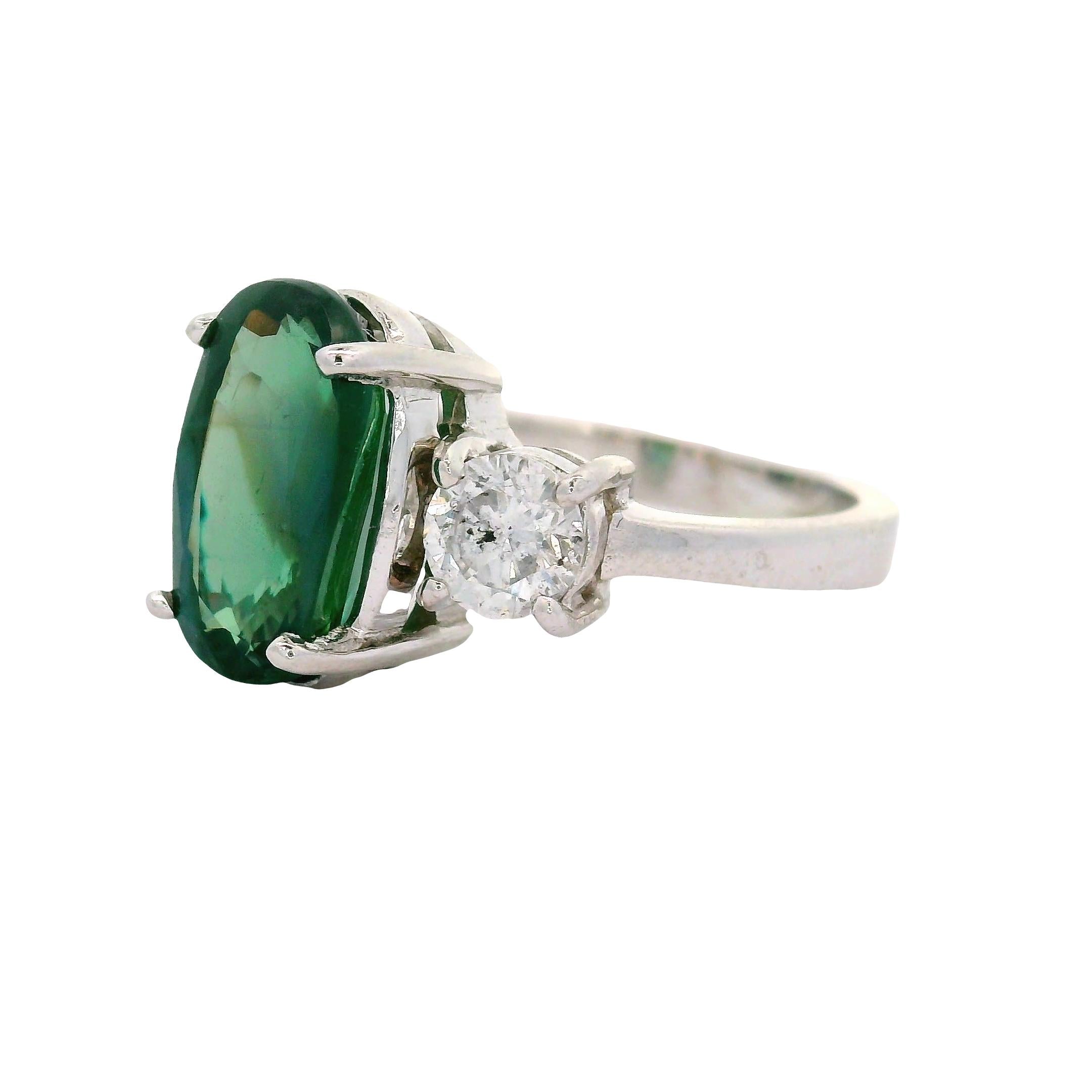 4.67 Carat Alexandrite Diamond 18K White Gold Three-Stone Ring, AGL Certified