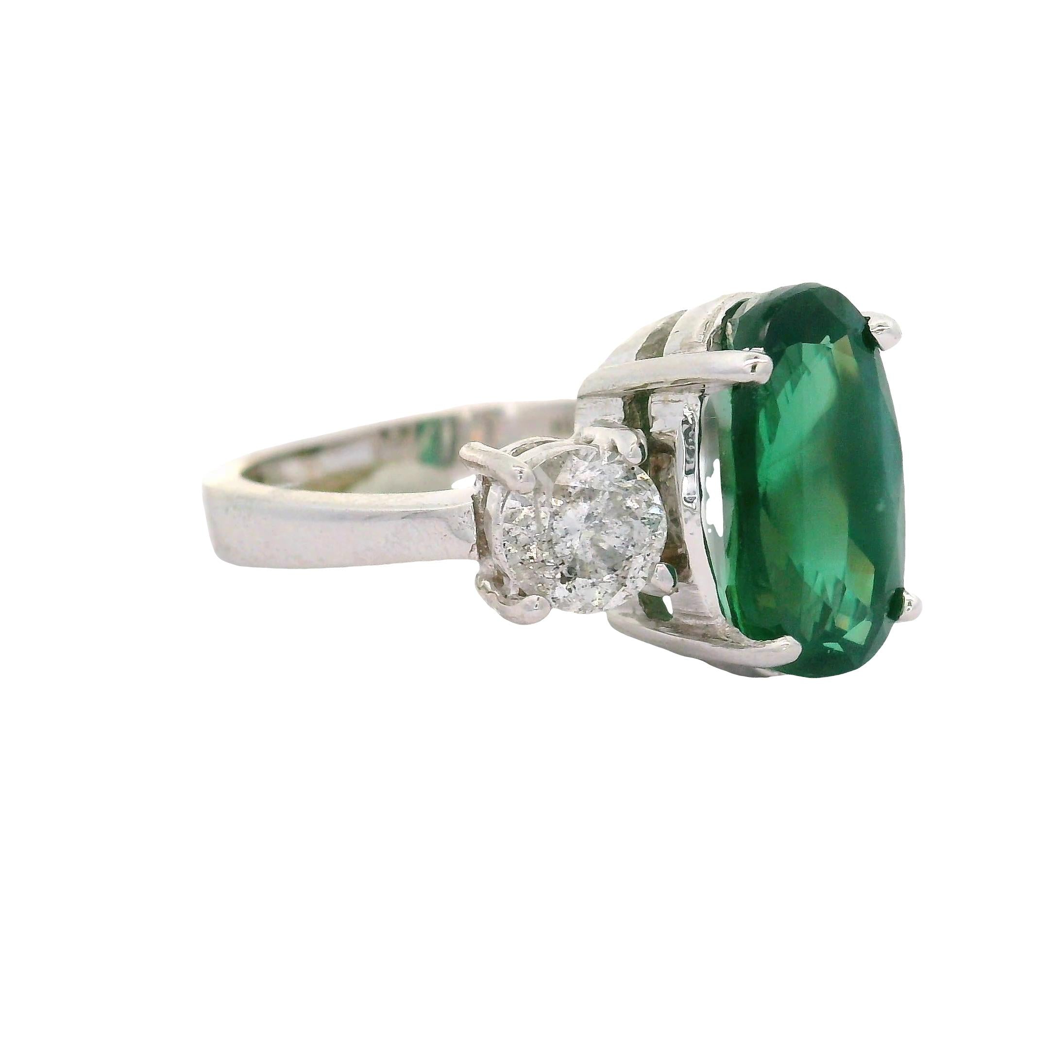 4.67 Carat Alexandrite Diamond 18K White Gold Three-Stone Ring, AGL Certified