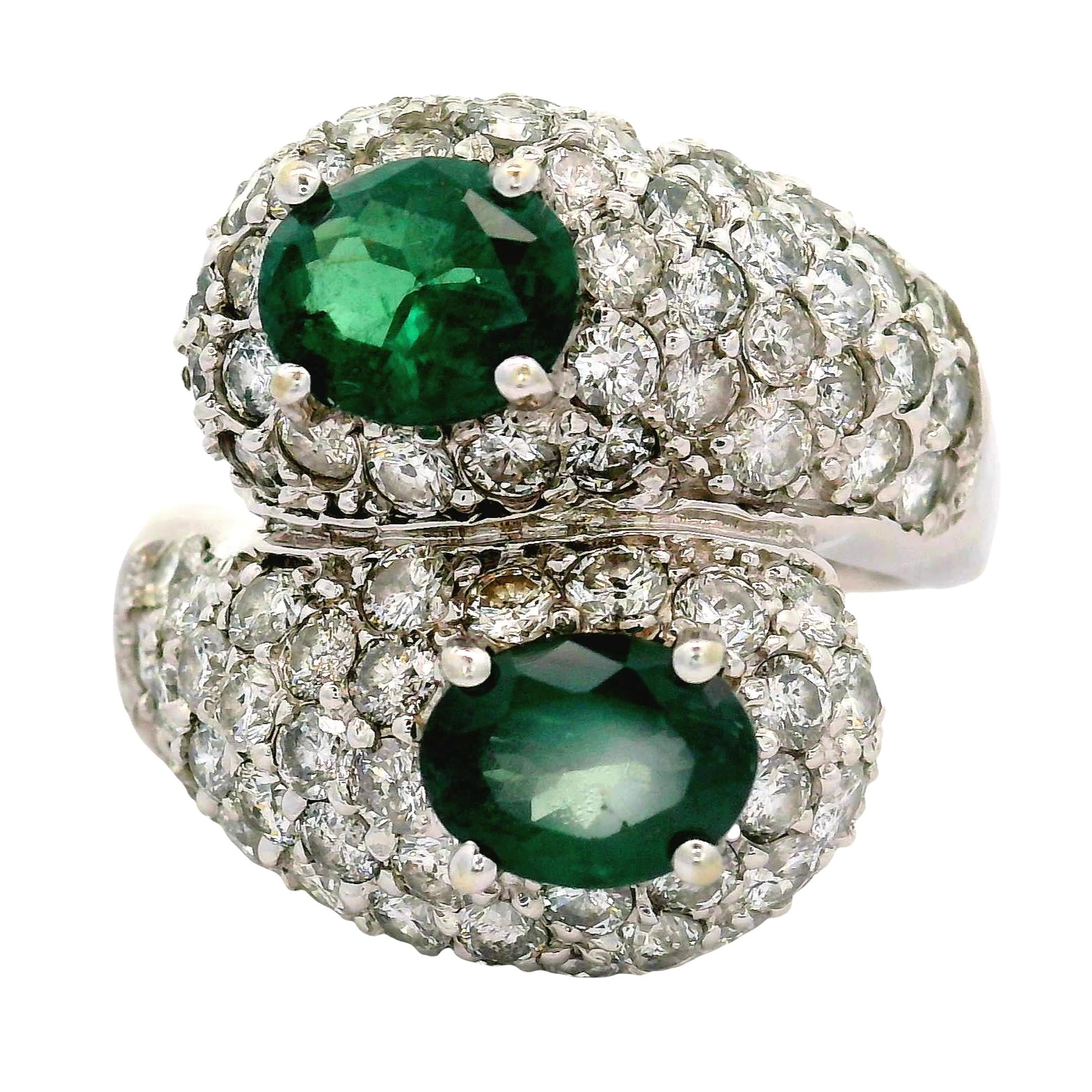 Estate Alexandrite Diamond 18K White Gold Bypass Ring, GIA Certified