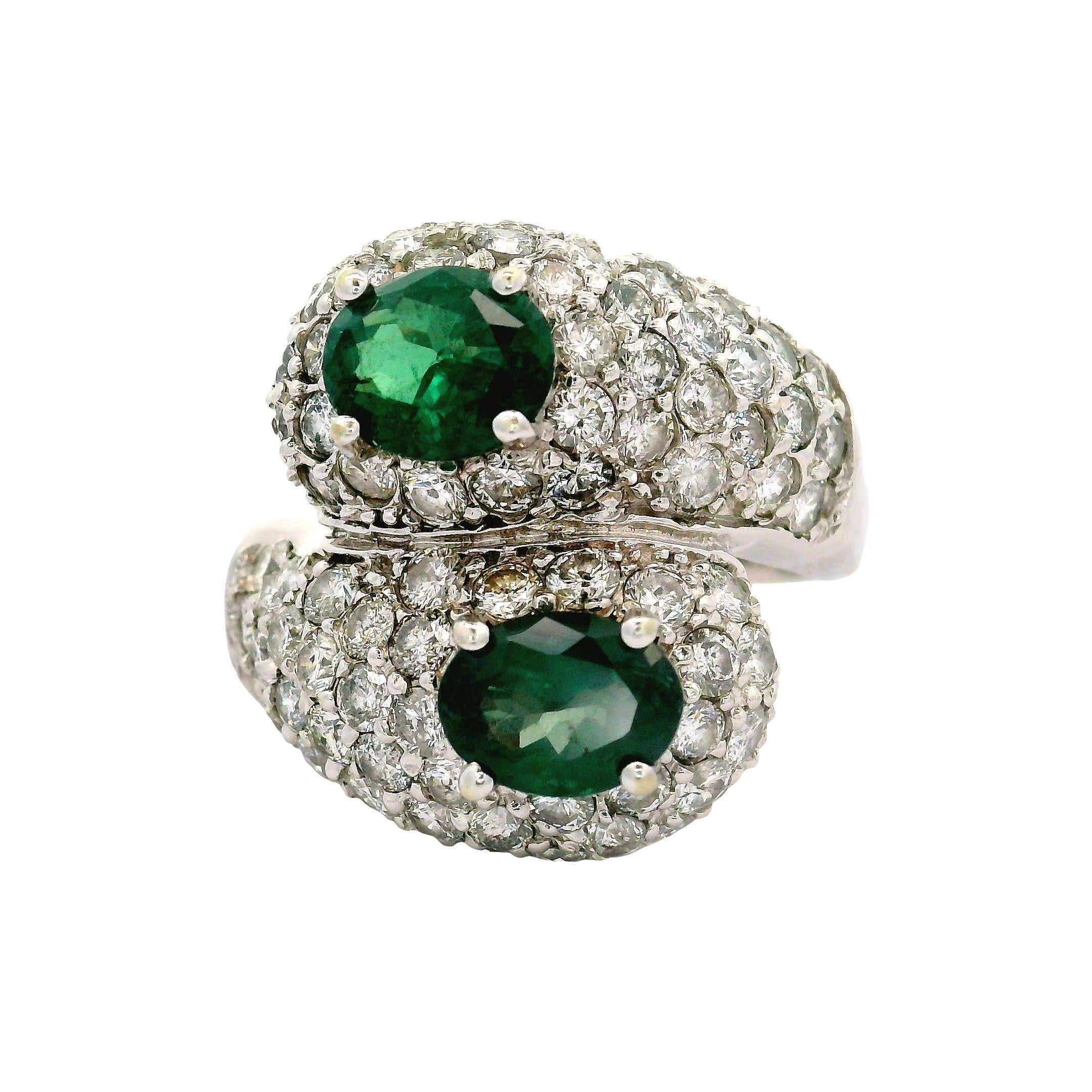 Estate Alexandrite Diamond 18K White Gold Bypass Ring, GIA Certified