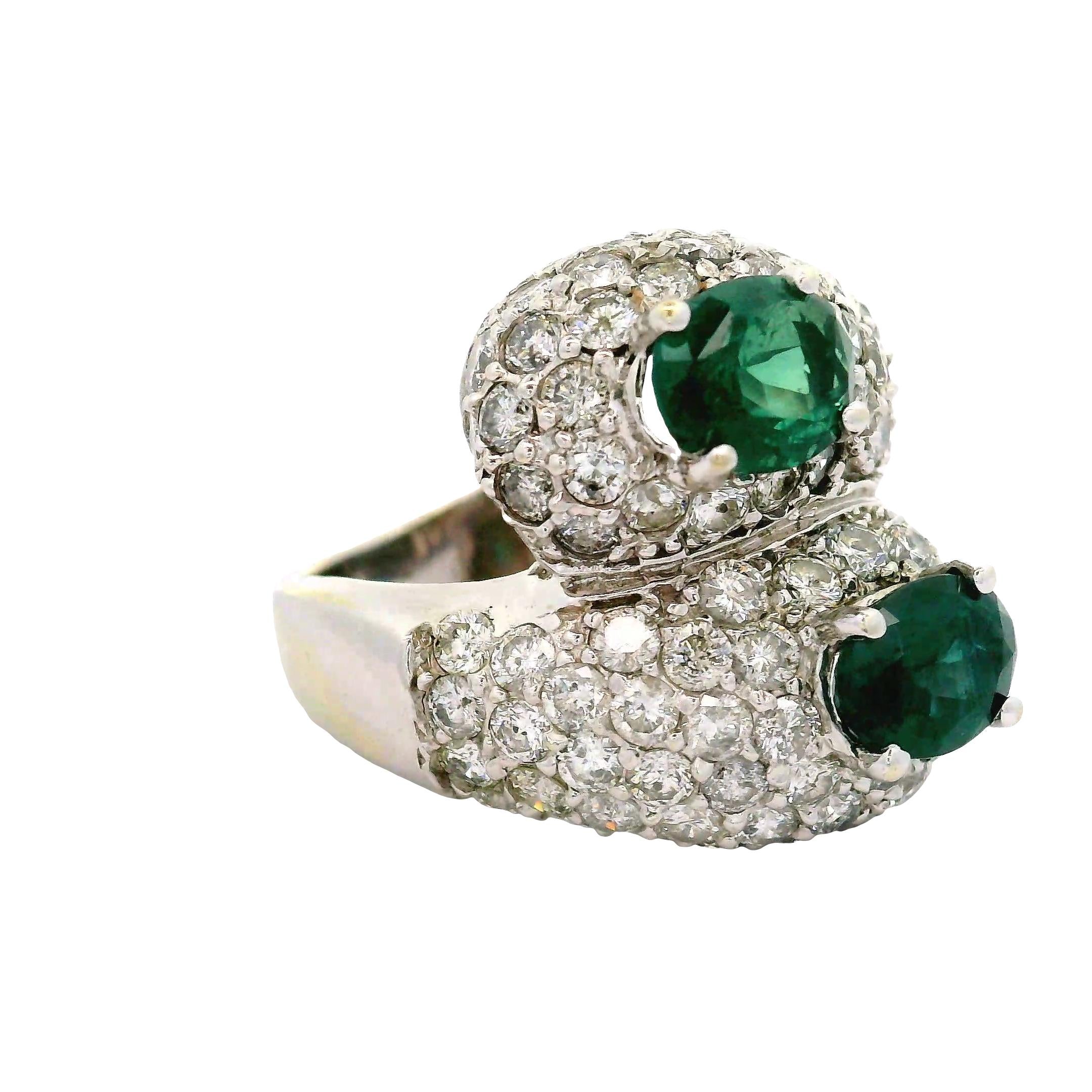 Estate Alexandrite Diamond 18K White Gold Bypass Ring, GIA Certified