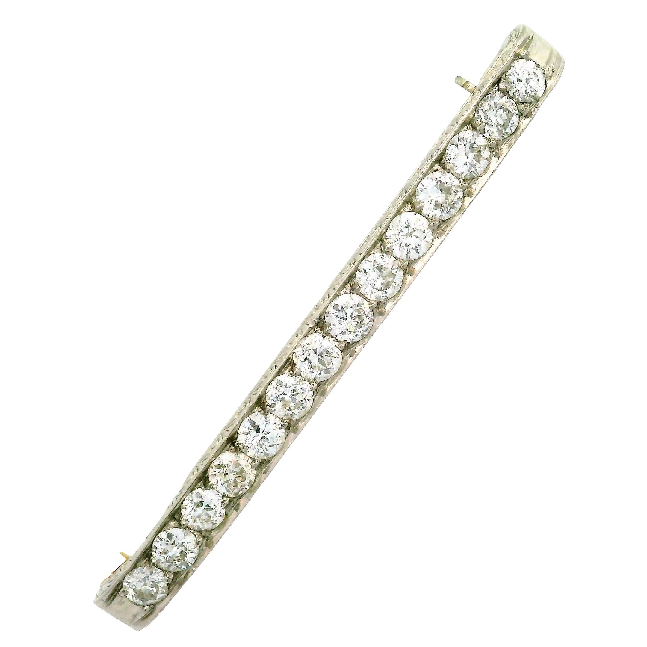 Art Deco Diamond Platinum Line Bar Pin Brooch