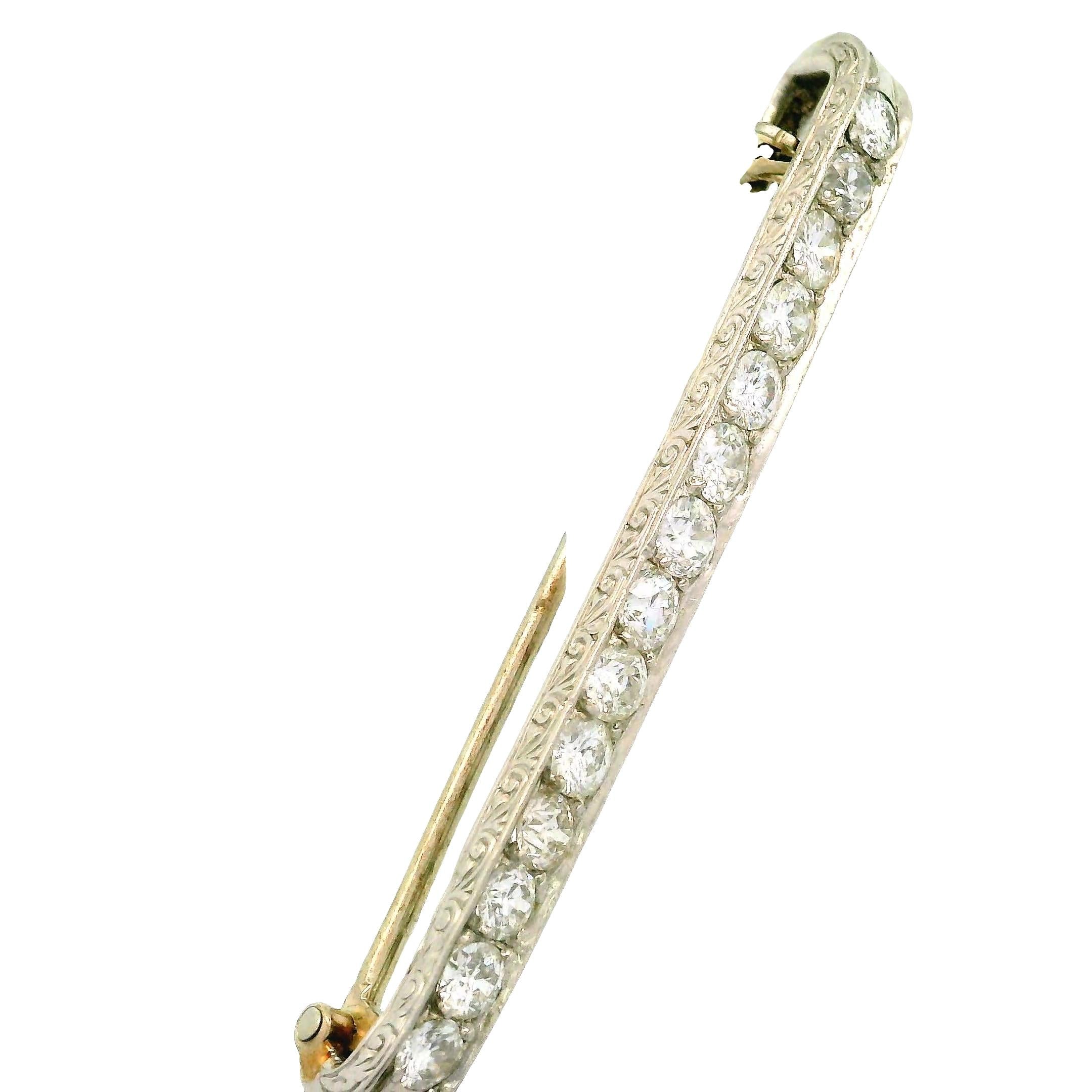 Art Deco Diamond Platinum Line Bar Pin Brooch