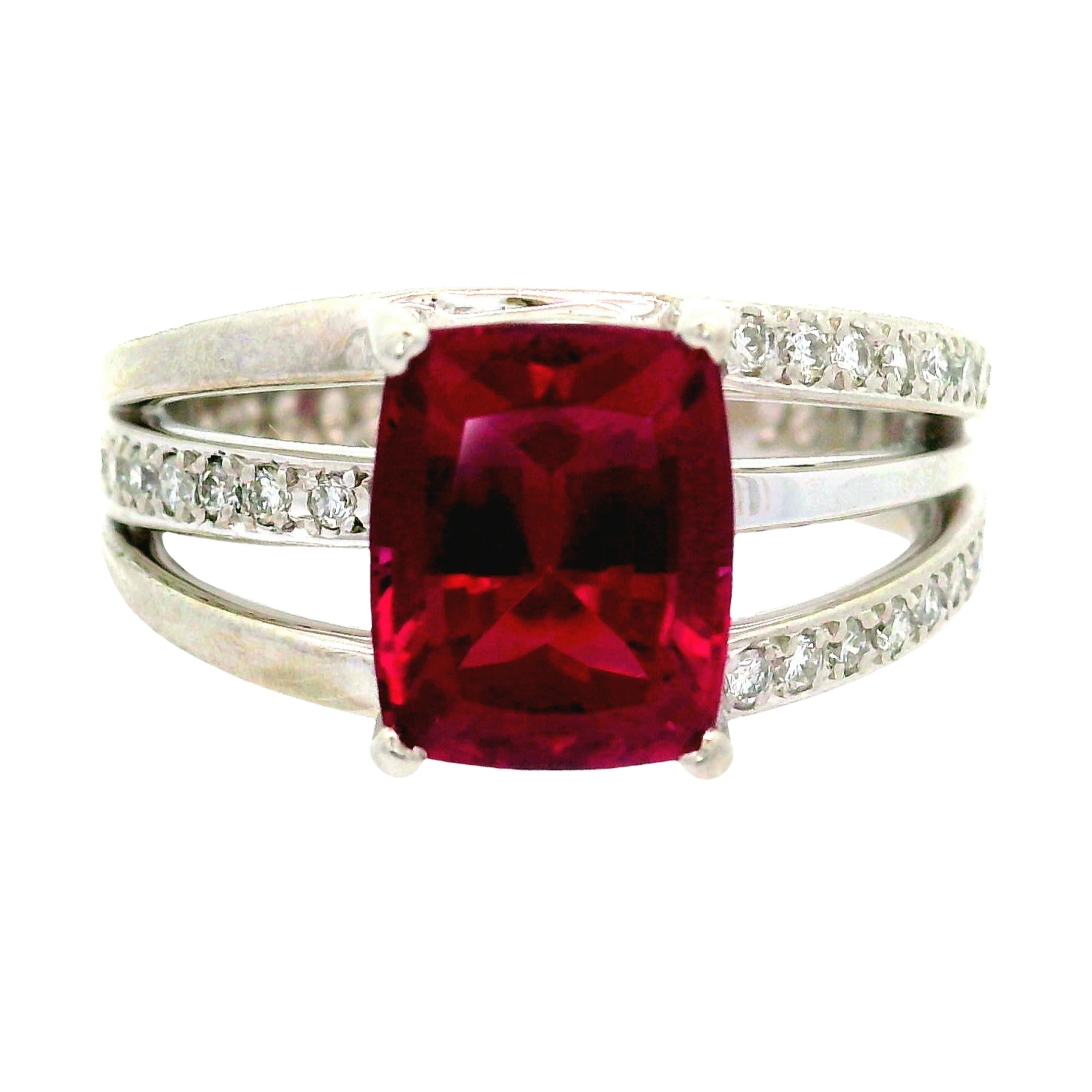 3.62 Carat Rhodolite Garnet Diamond Platinum Ring