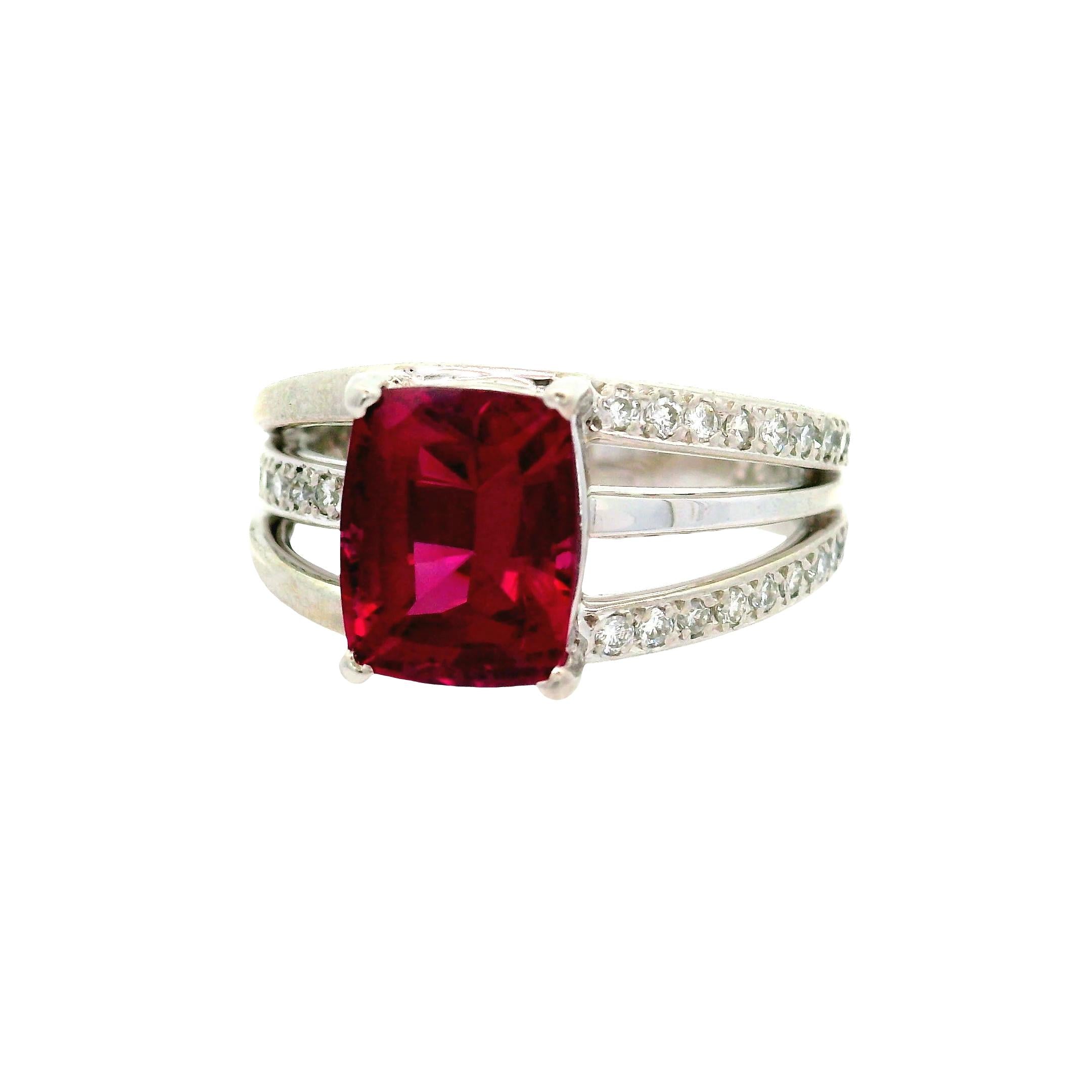 3.62 Carat Rhodolite Garnet Diamond Platinum Ring